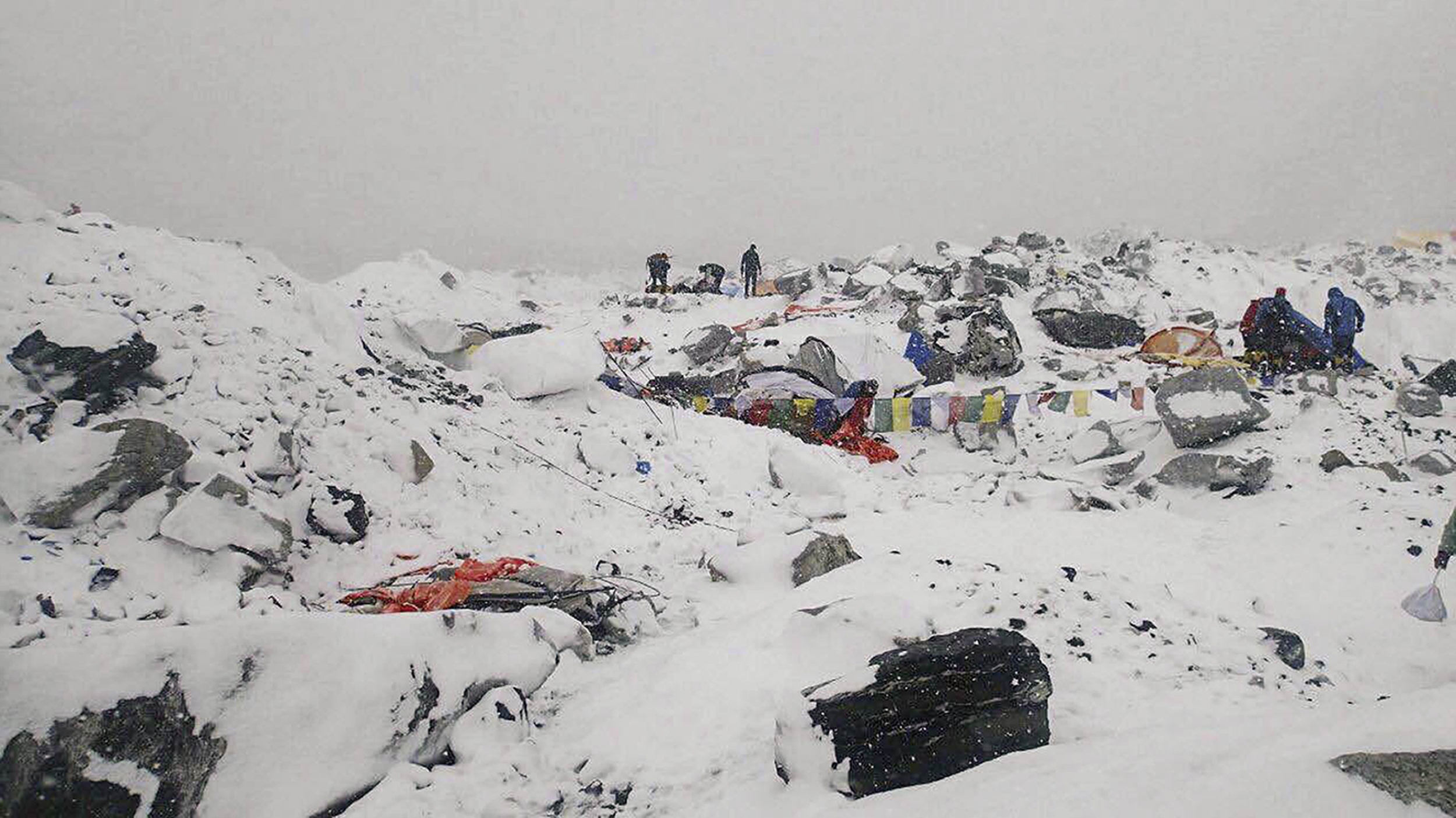 The scene after an avalanche triggered by a massive earthquake swept across Everest Base Camp in Nepal on April 25, 2015. (Photo: Azim Afif via AP)