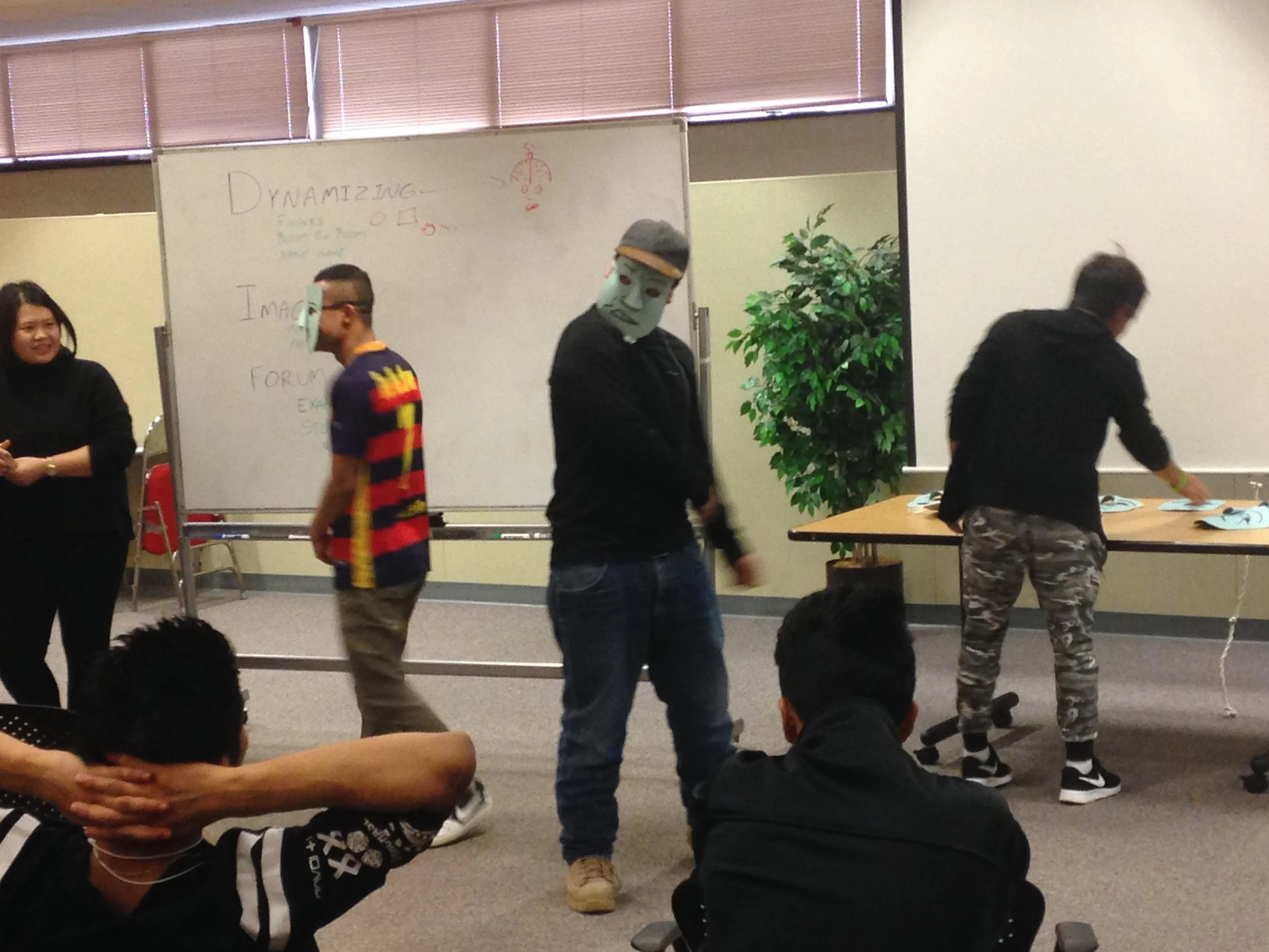 Students at Fairview showing us how to use masks in Image Theater!