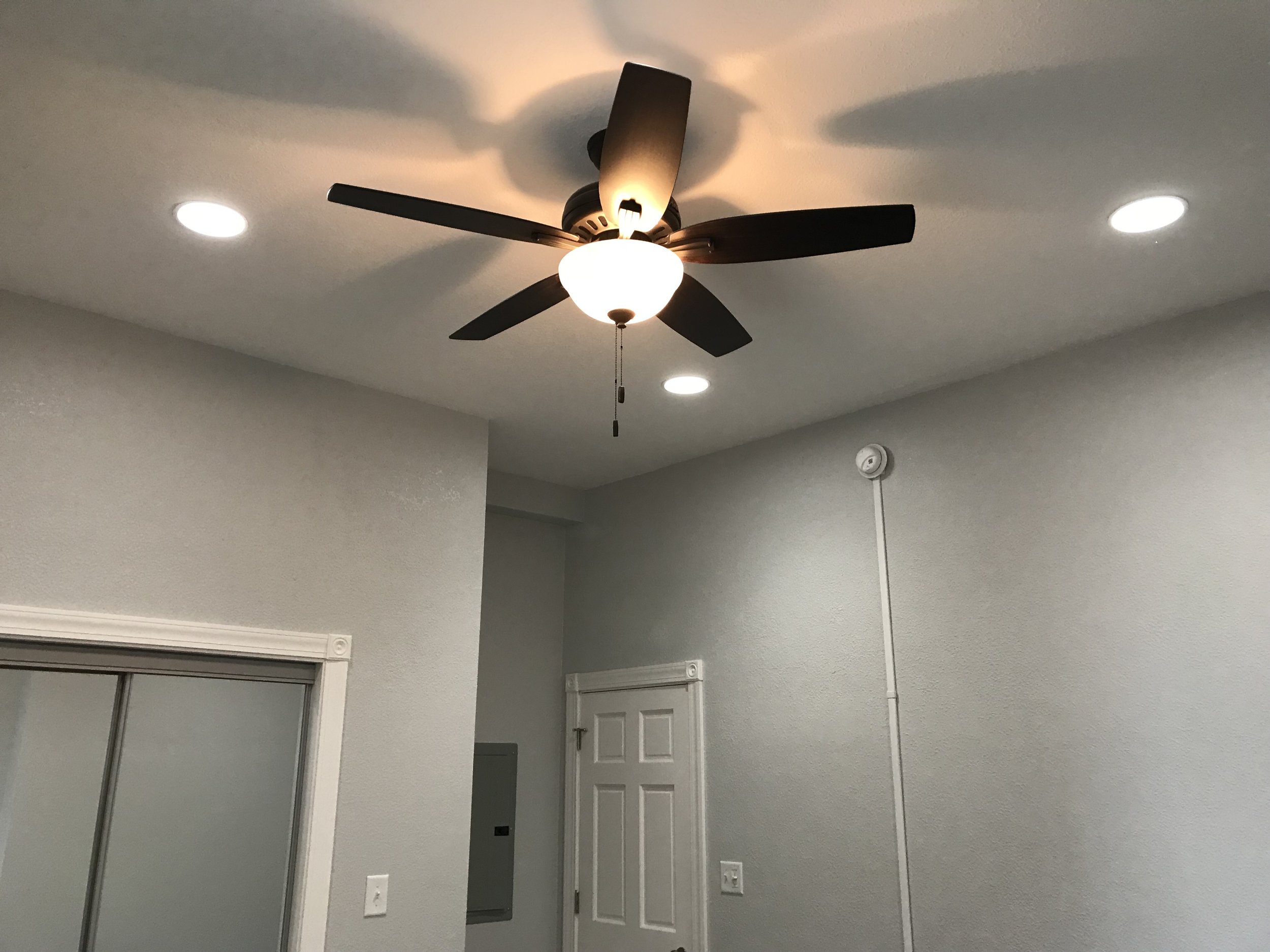 Bedroom recessed lights and ceiling fan