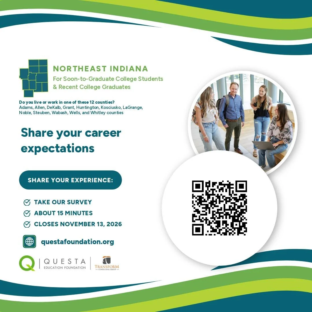 Graduating soon or recently graduated? We want to hear from you! 🎓

Questa, in partnership with Transform Consulting Group, is launching the
Graduate Mindset Survey as part of our Postsecondary Graduate Mindset Study. Tell us about your goals, your 