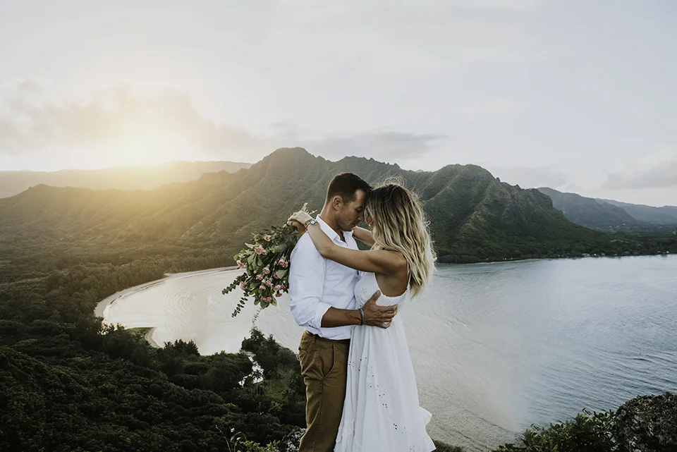 Hawaii Elopement on a Mountain side at Sunset photographed by Big Sur Wedding Photographers Tessa Tadlock 