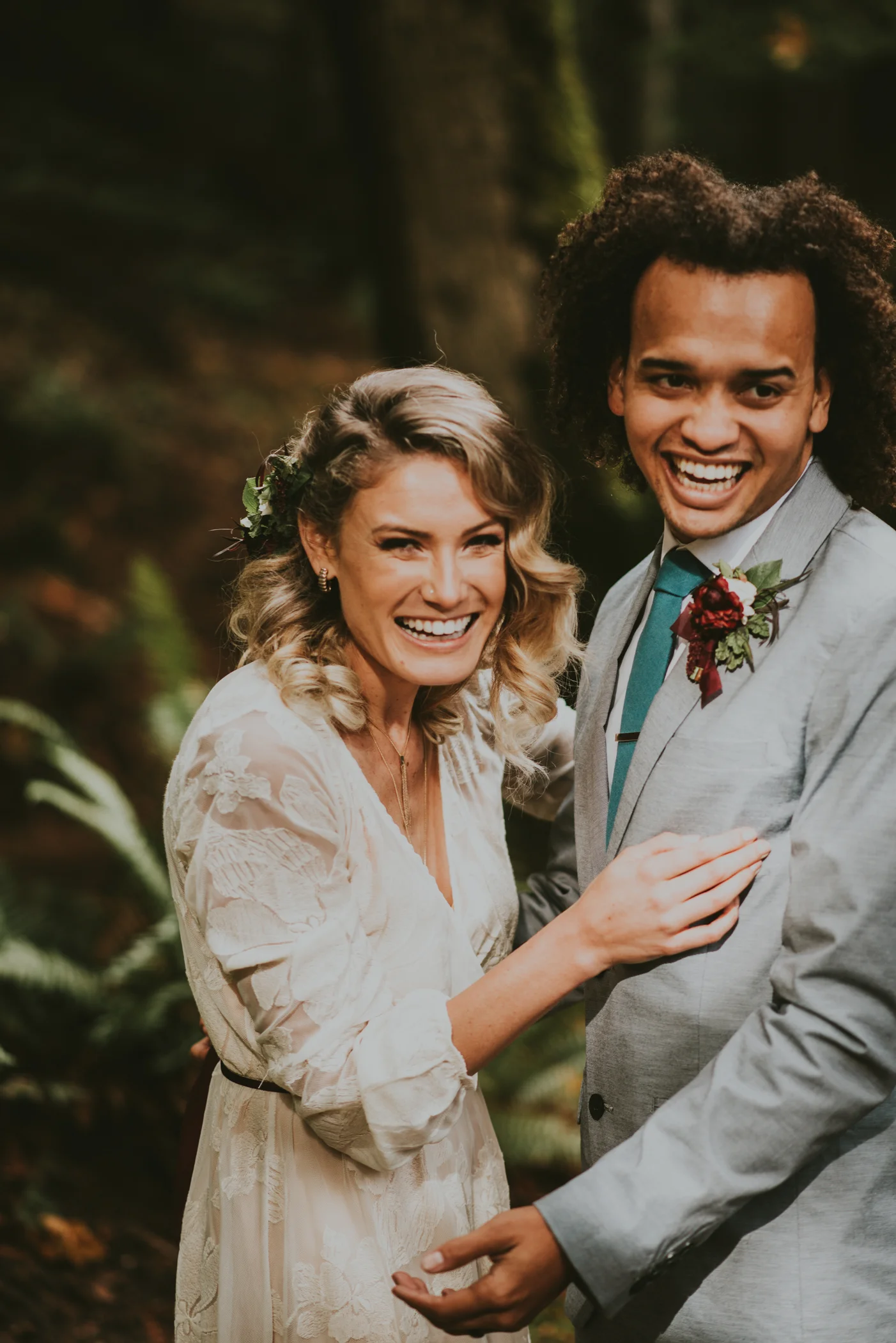 Sweet Bride &amp; Groom during Woodsy Elopement Photographed by Big Sur Wedding Photographers Tessa Tadlock 
