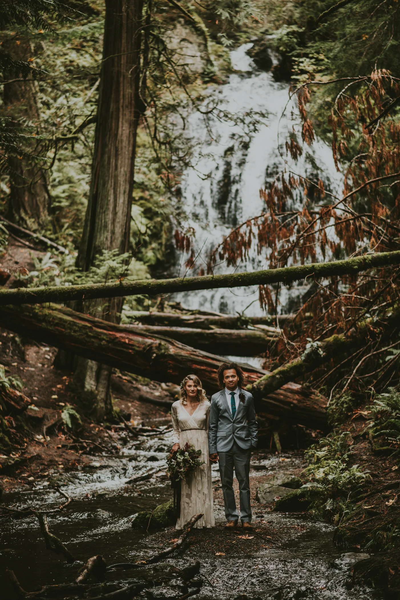 Waterfall Elopement Groom &amp; Bride Portrait Photographed by Big Sur Wedding Photographers Tessa Tadlock 