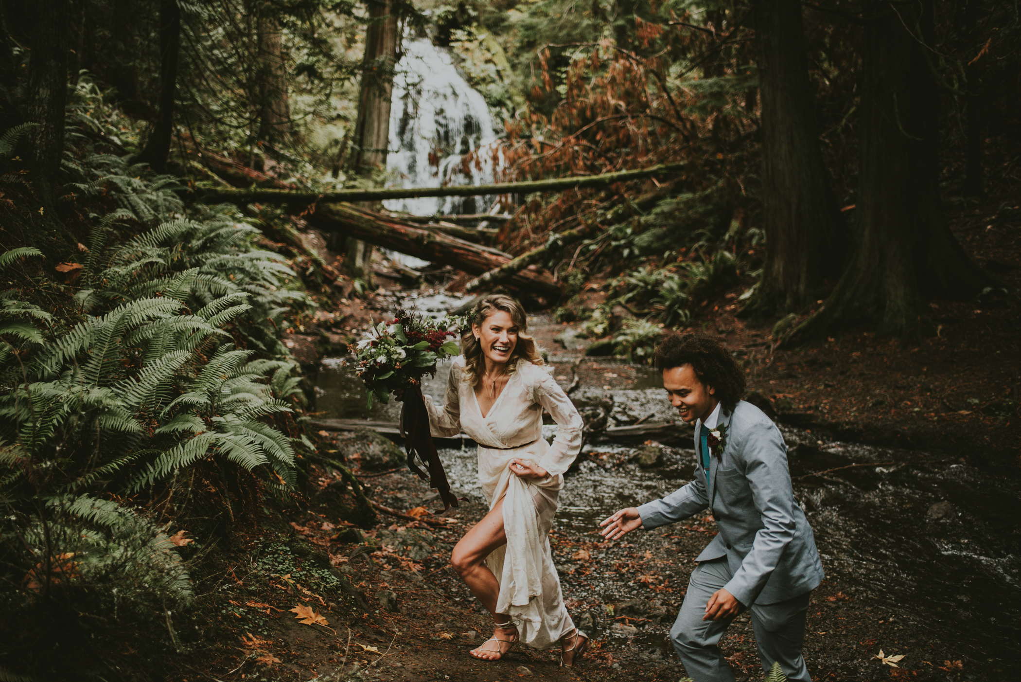 Forest Waterfall Elopement Photographed by Big Sur Wedding Photographers Tessa Tadlock 