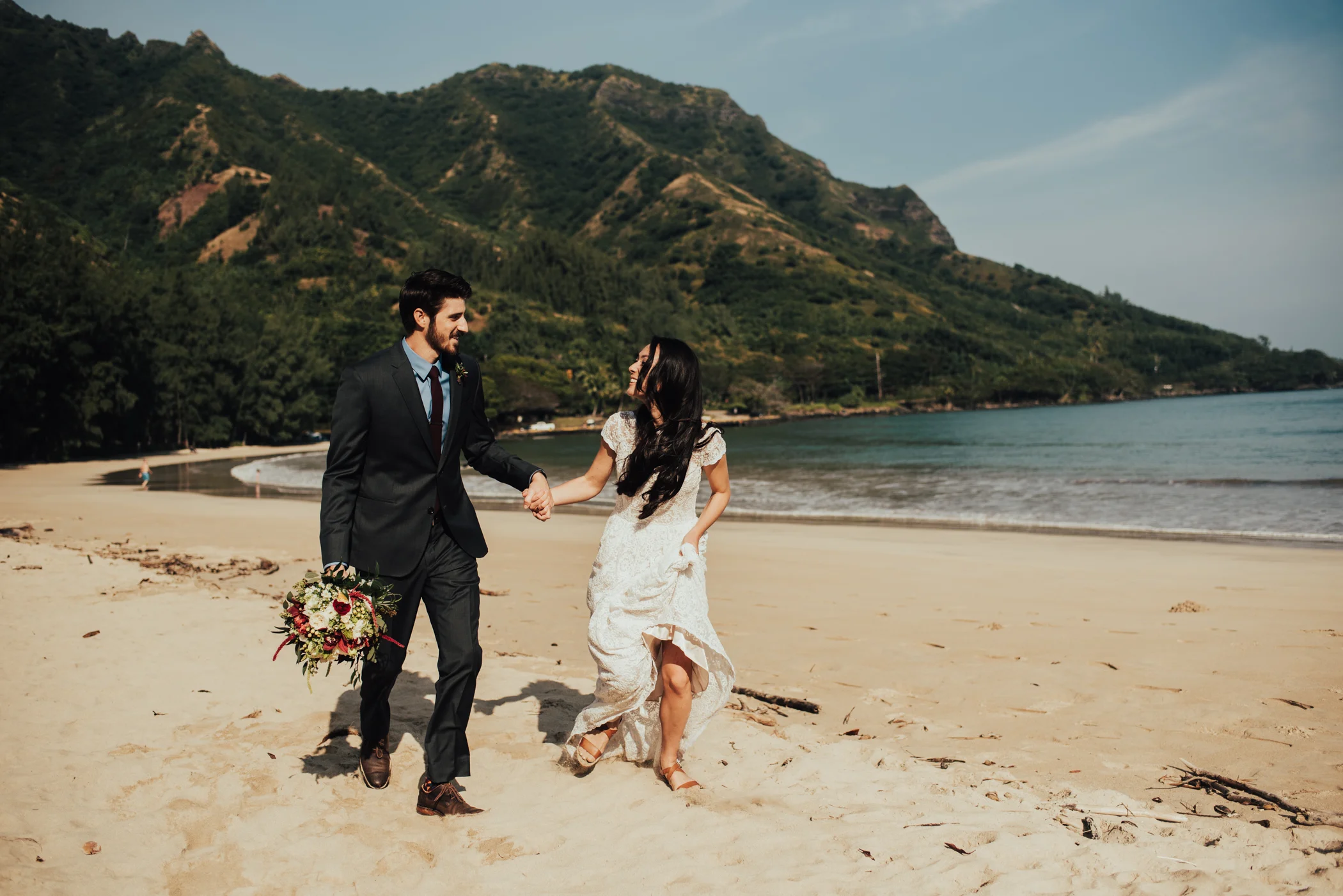 Relaxed Hawaii Beach Wedding Portraits Photographed by Big Sur Wedding Photographers Tessa Tadlock 