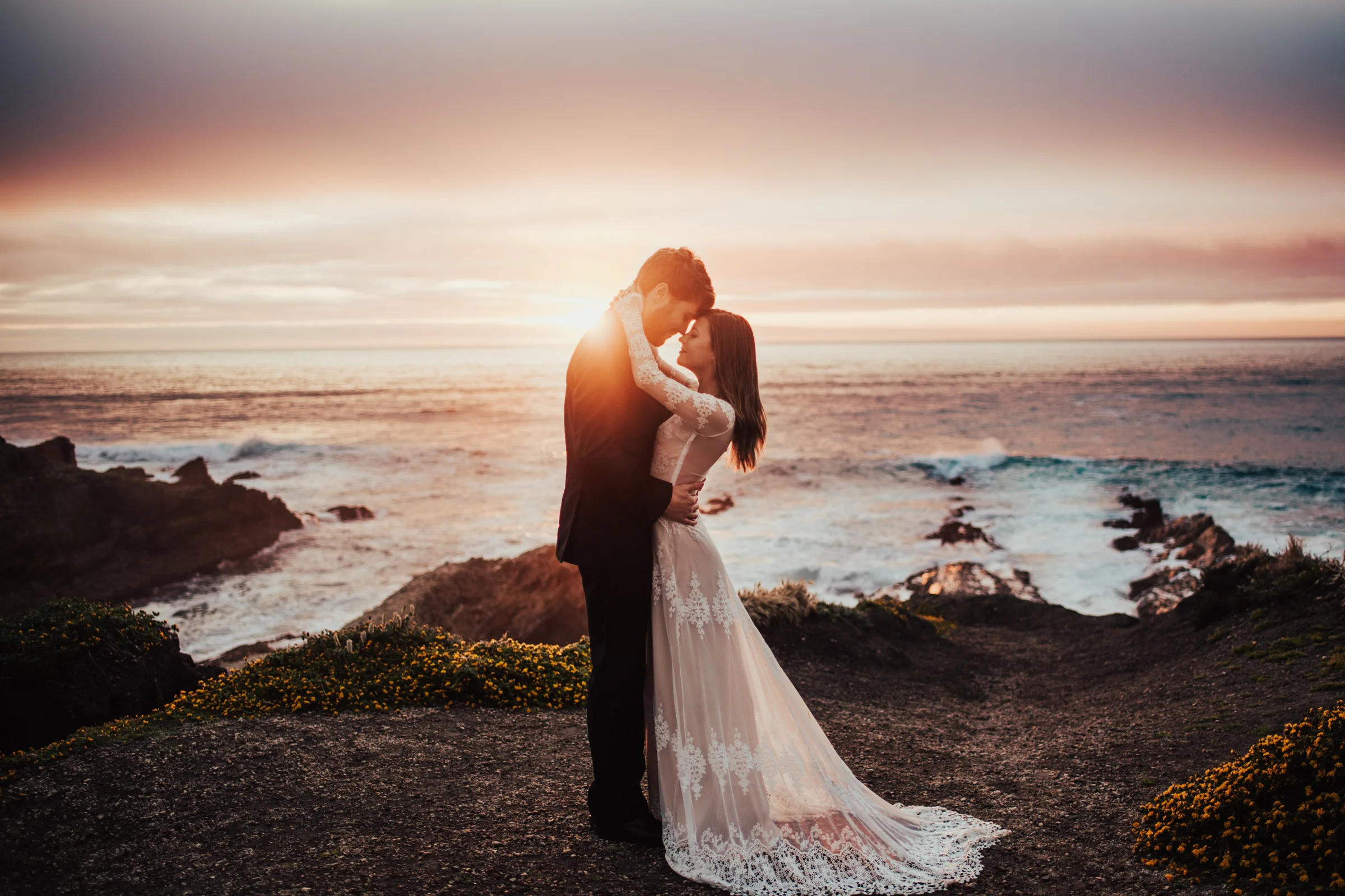San Luis Obispo Bride &amp; Groom at Sunset Photographed by Big Sur Wedding Photographers Tessa Tadlock