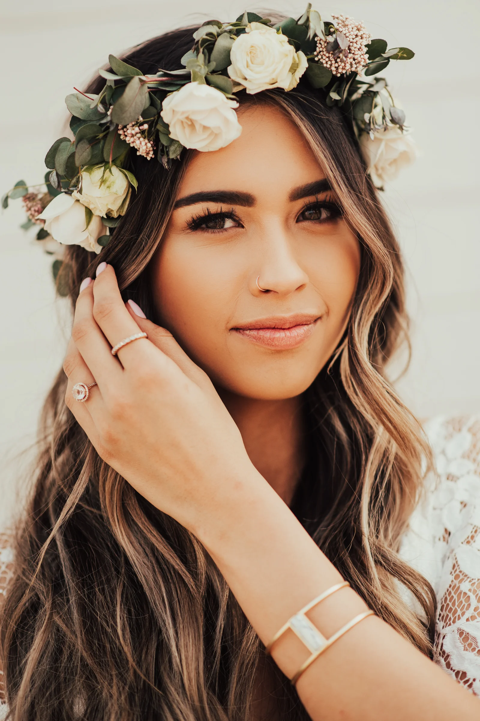 Portrait of a Boho Bride with Flower Crown Photographed by Big Sur Wedding Photographers Tessa Tadlock 