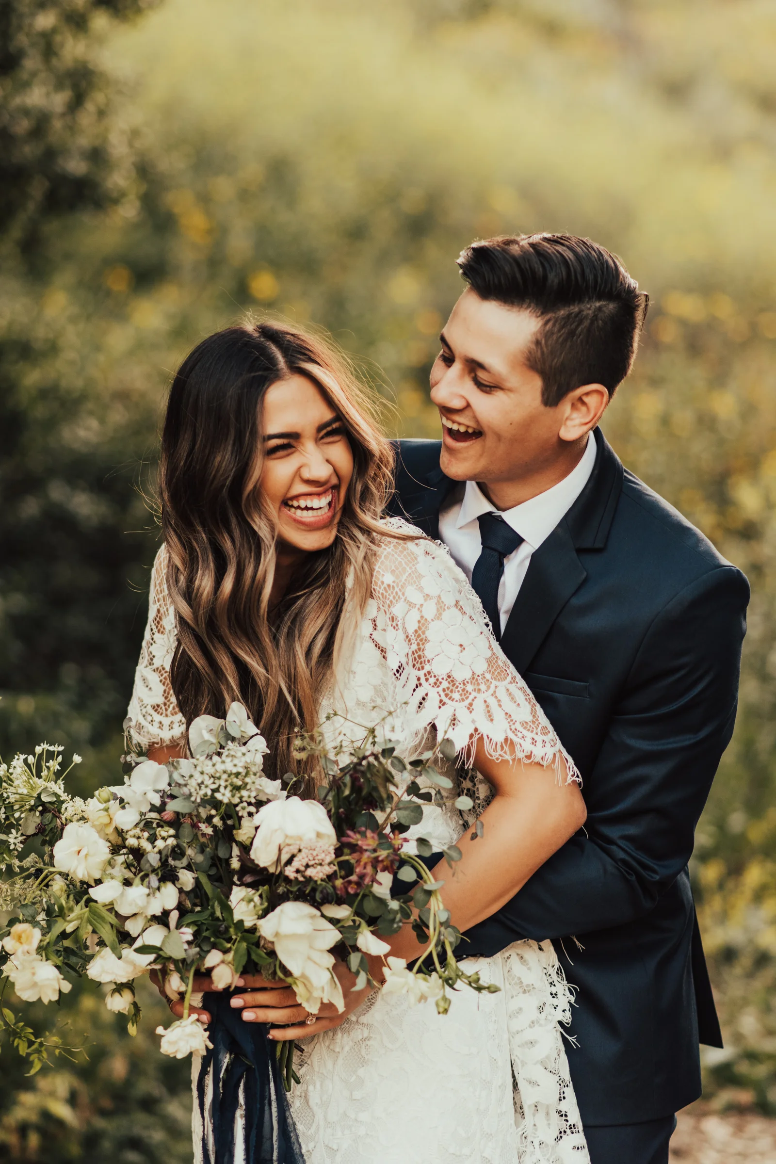 Free-Spirited Bride &amp; Groom portraits in a field of wildflowers photographed by Big Sur Wedding Photographers Tessa Tadlock  