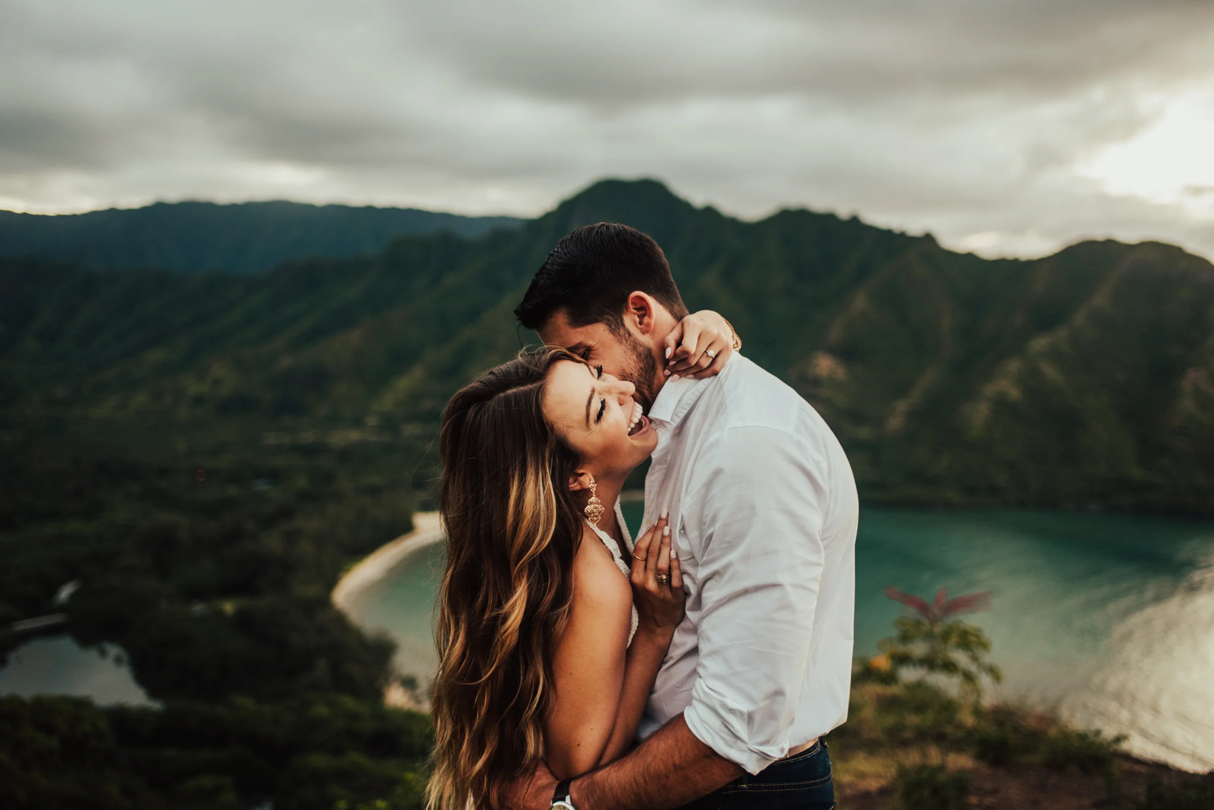Sweetest groom &amp; bride portrait on Hawaii mountain side photographed by Big Sur Wedding Photographers Tessa Tadlock 