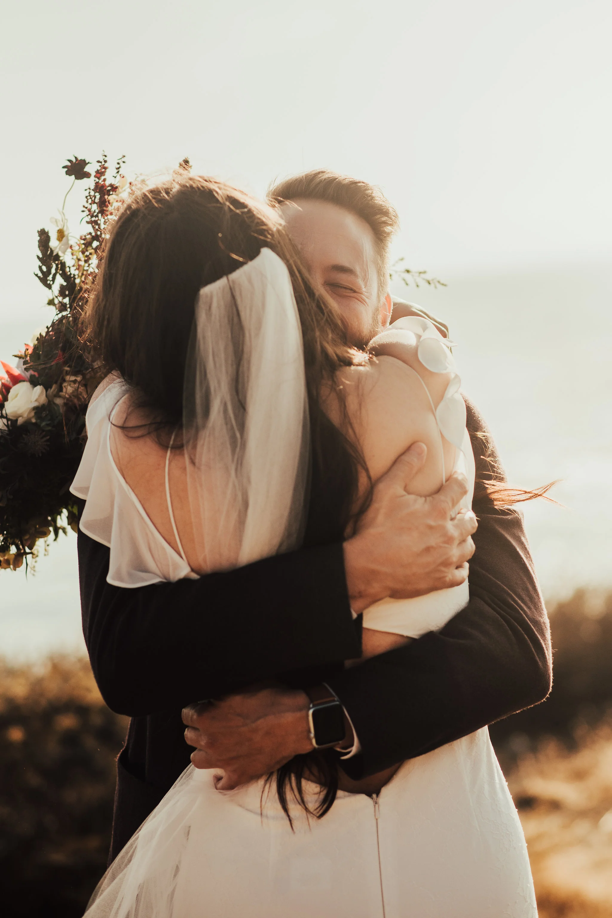 Sweet First Look of Coastal Elopement Photographed by Big Sur Wedding Photographers Tessa Tadlock 