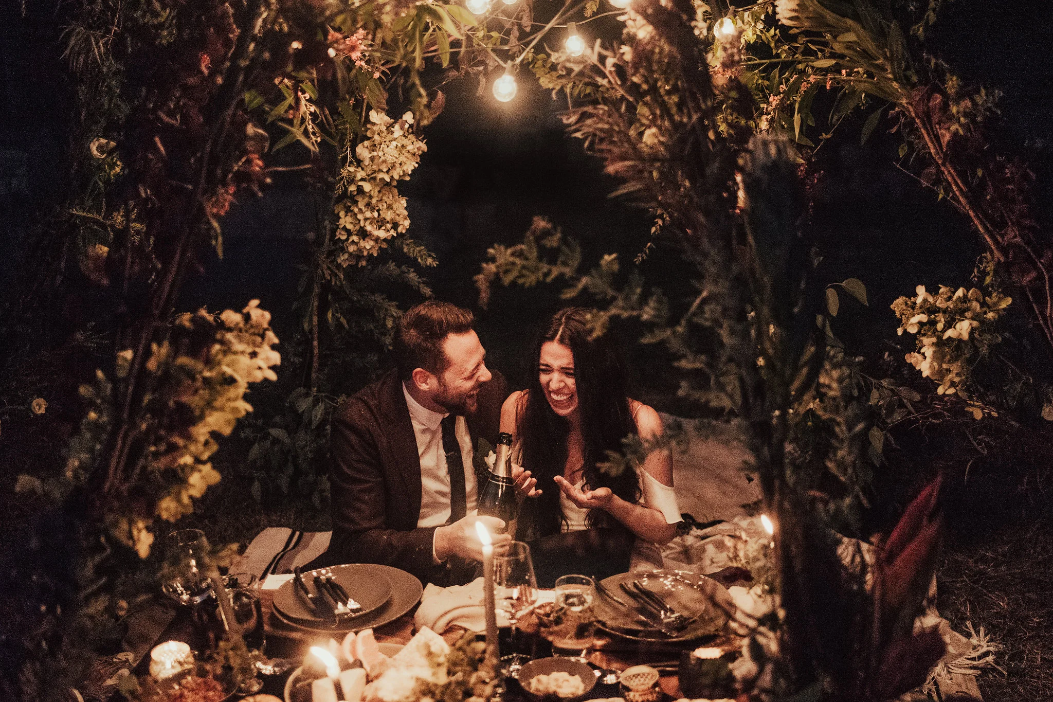 Stunning Teepee Elopement Dinner with Fairy Lights Photographed by Big Sur Wedding Photographers Tessa Tadlock