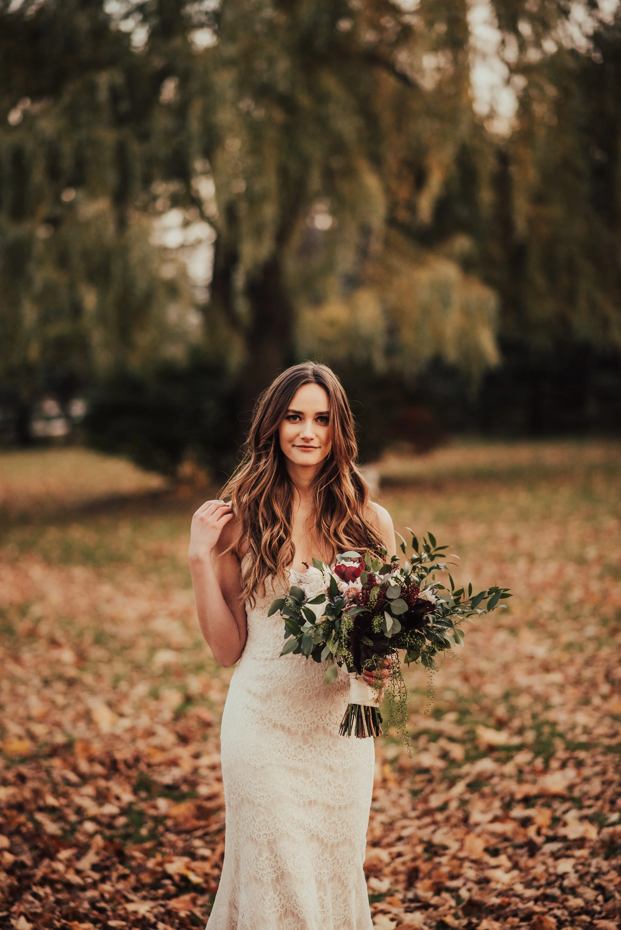 Autumn Bride with Boho Bouquet Photographed by Big Sur Wedding Photographers Tessa Tadlock 