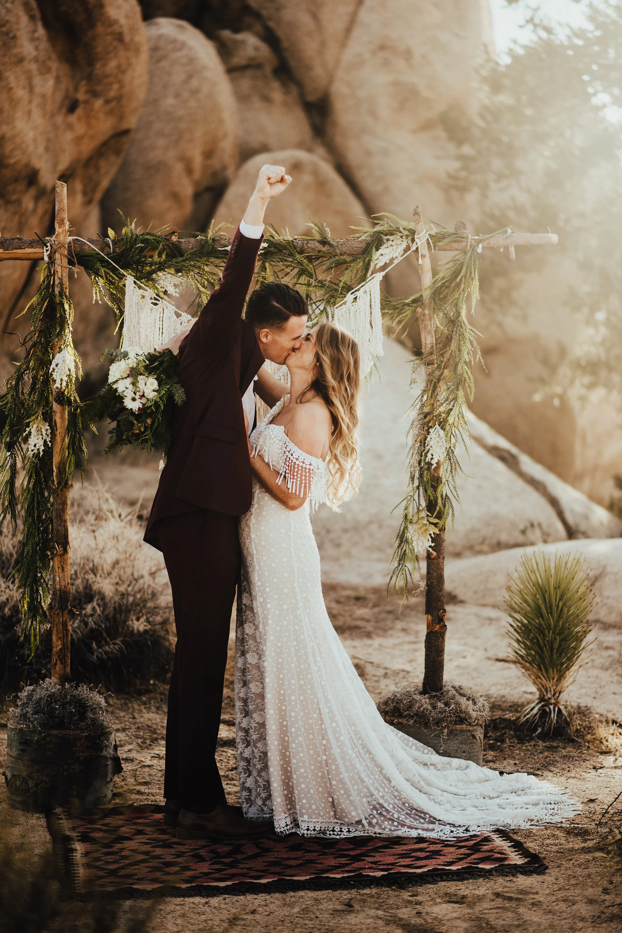 Winter desert elopement in Joshua Tree photographed by Big Sur Wedding Photographers Tessa Tadlock