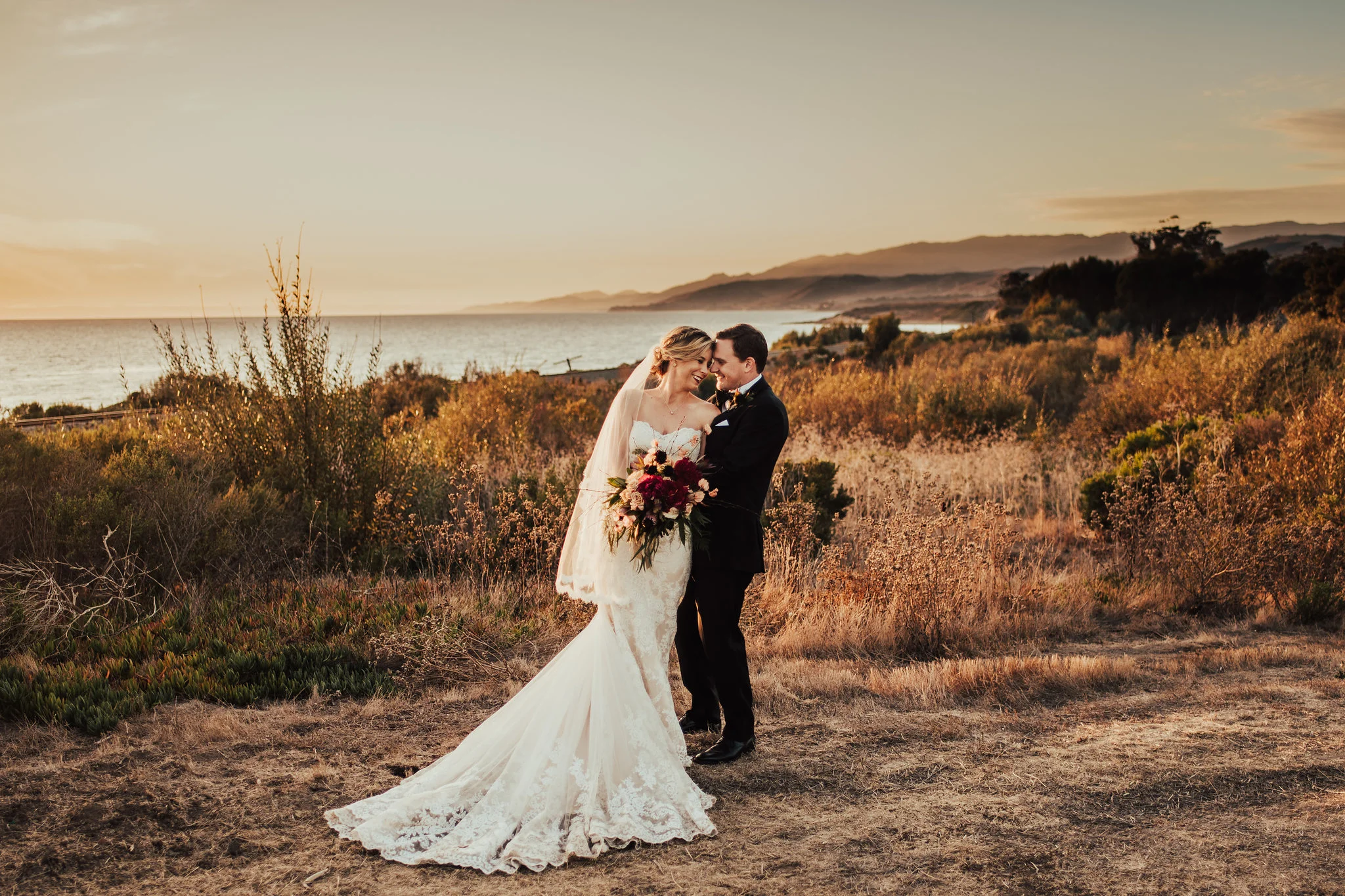Santa Barbara wedding with romantic sunset couple portrait photographed by Big Sur Wedding Photographers Tessa Tadlock 