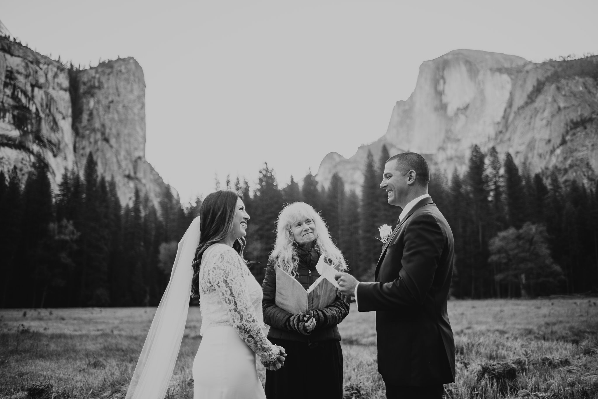 Black & White Yosemite Elopement Portraits photographed by Santa Barbara wedding photographers Tessa Tadlock