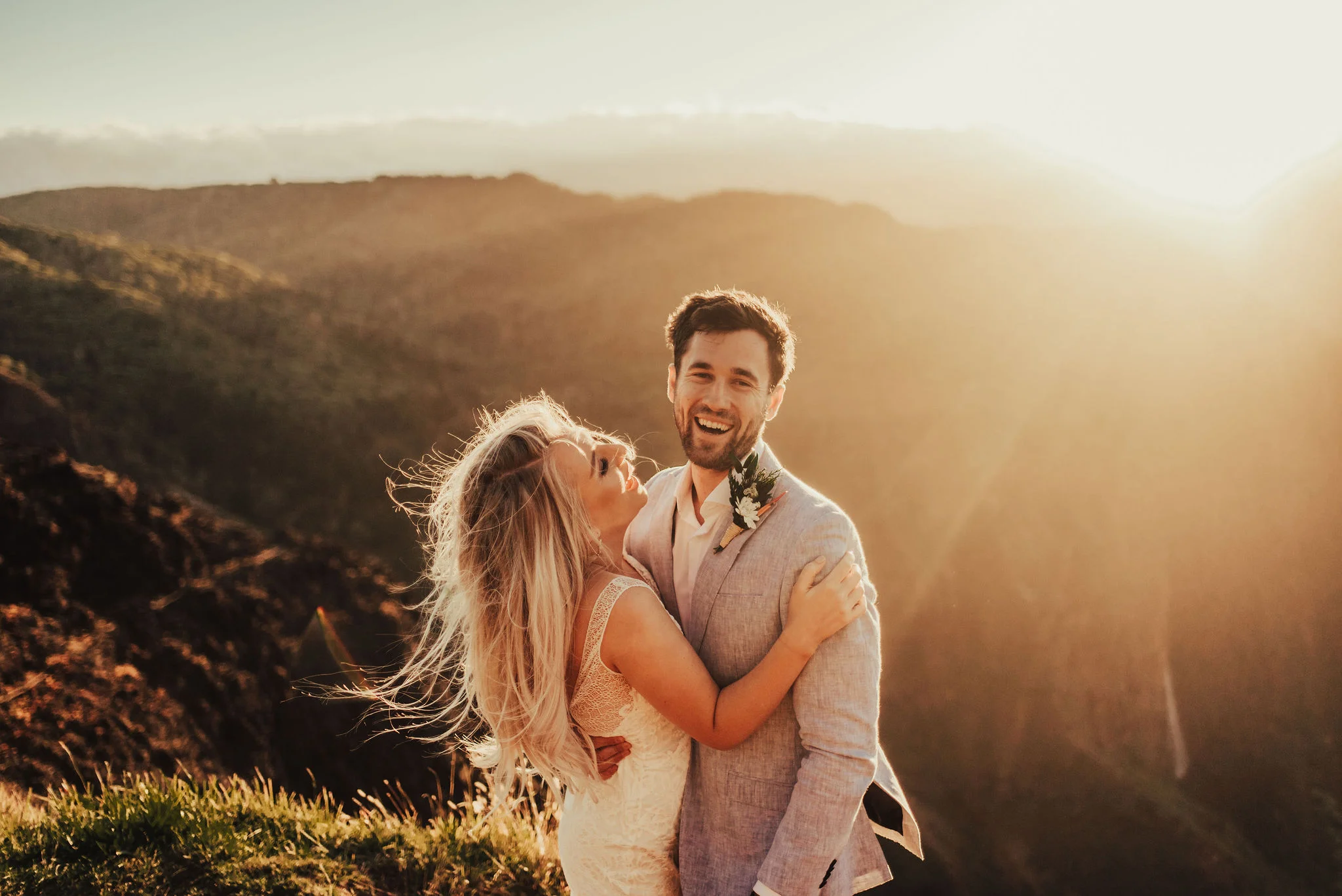 Natural Couple Portraits on Hawaii Cliffside Photographed by Santa Barbara Wedding Photographers Tessa Tadlock