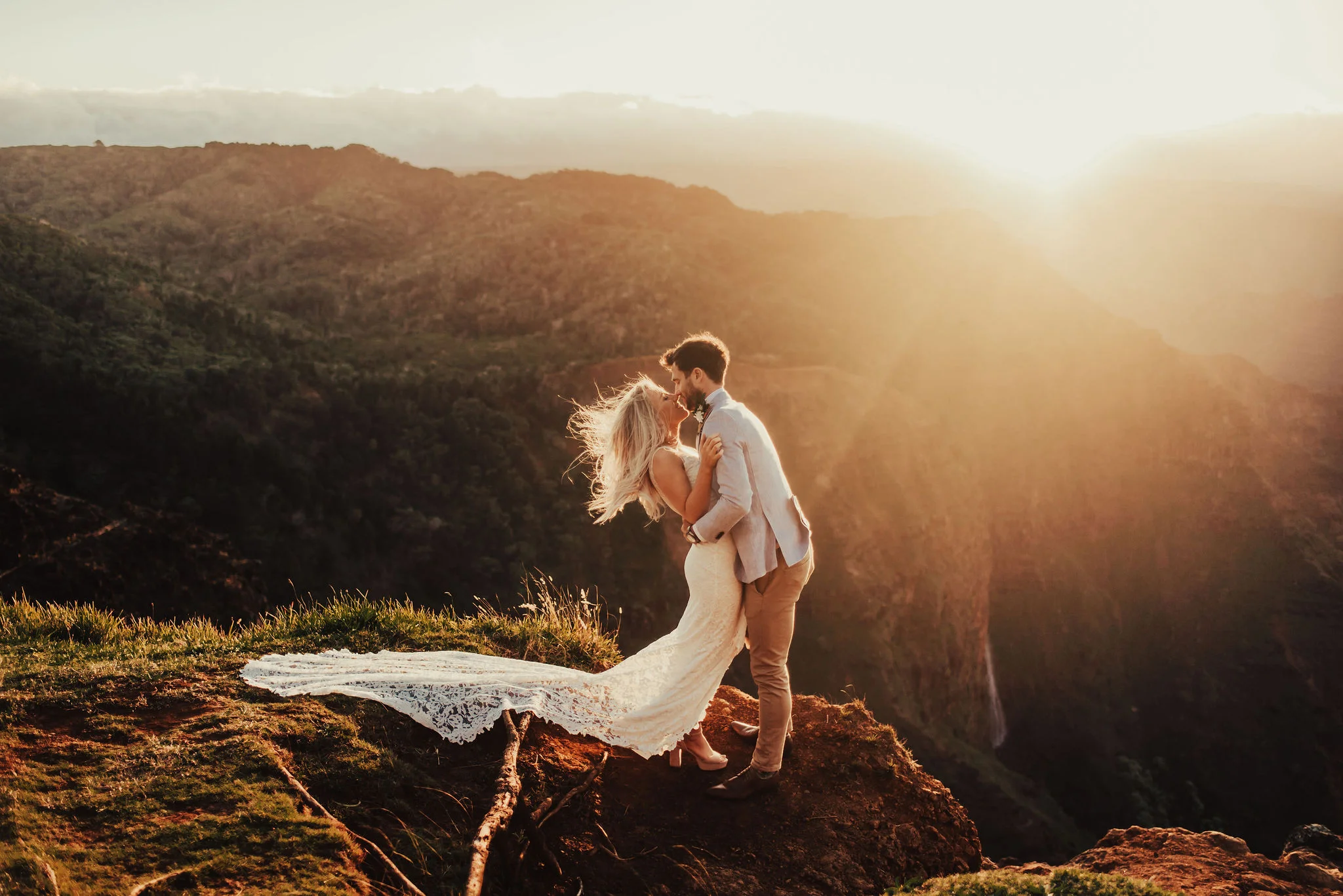 Photographed by Big Sur Wedding Photographers Tessa Tadlock Couple Elopes on Kauai Cliffside