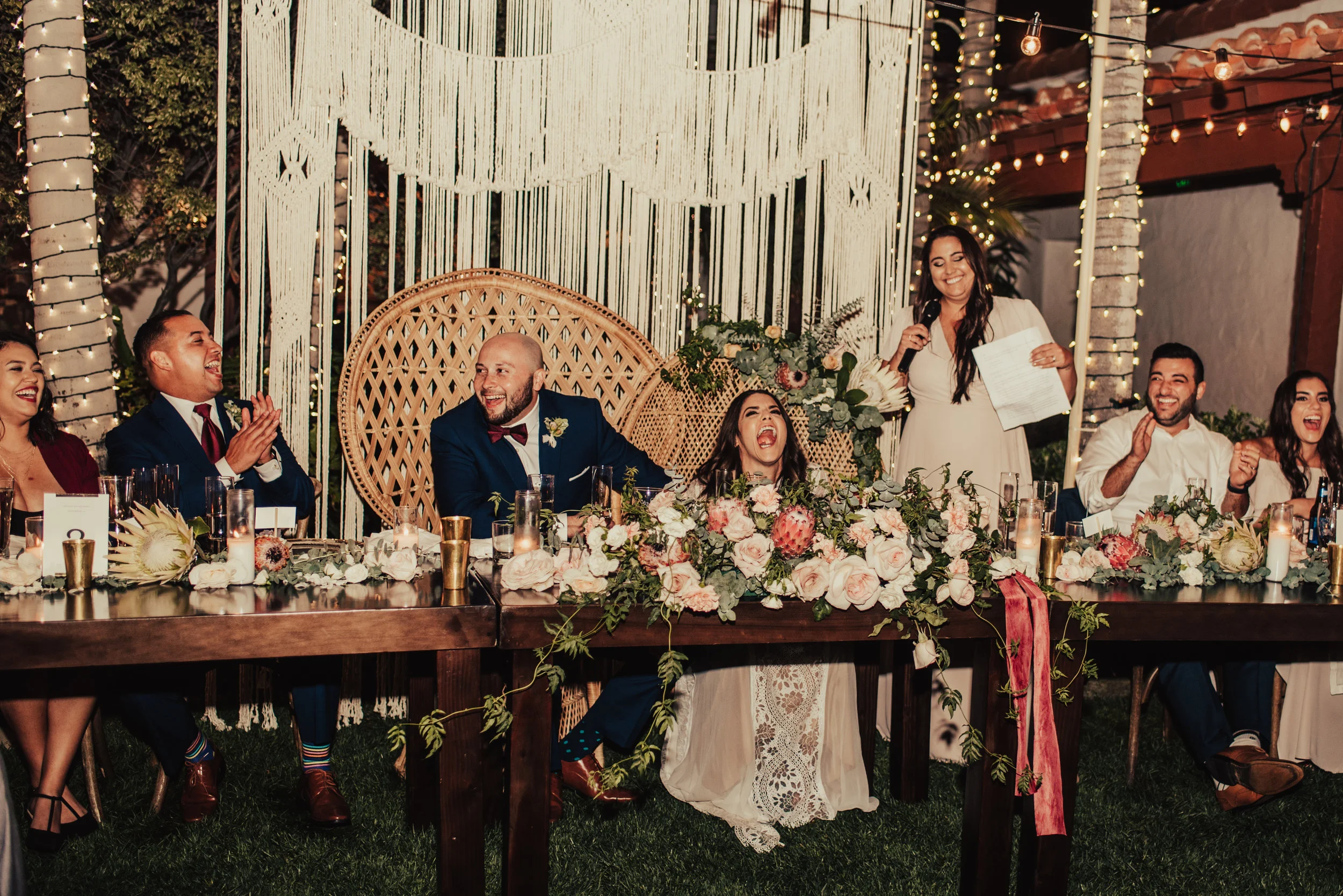 Candid Bride &amp; Groom Moment during Toasts Photographed by Big Sur Wedding Photographers Tessa Tadlock