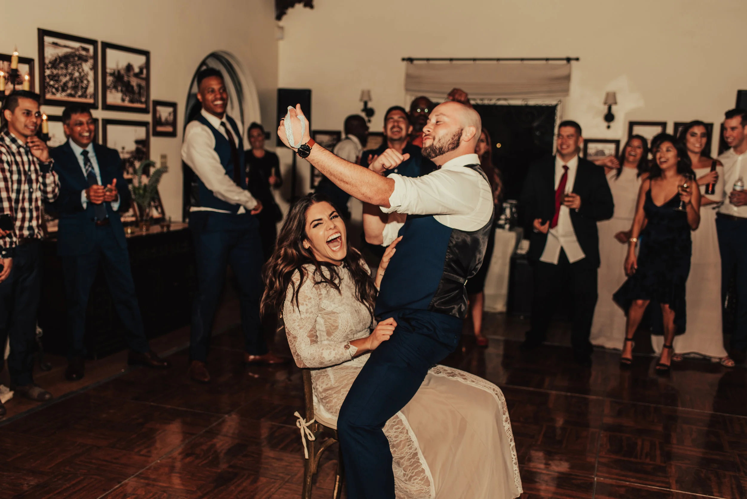 Wild Garter Toss Photographed by Big Sur Wedding Photographers Tessa Tadlock