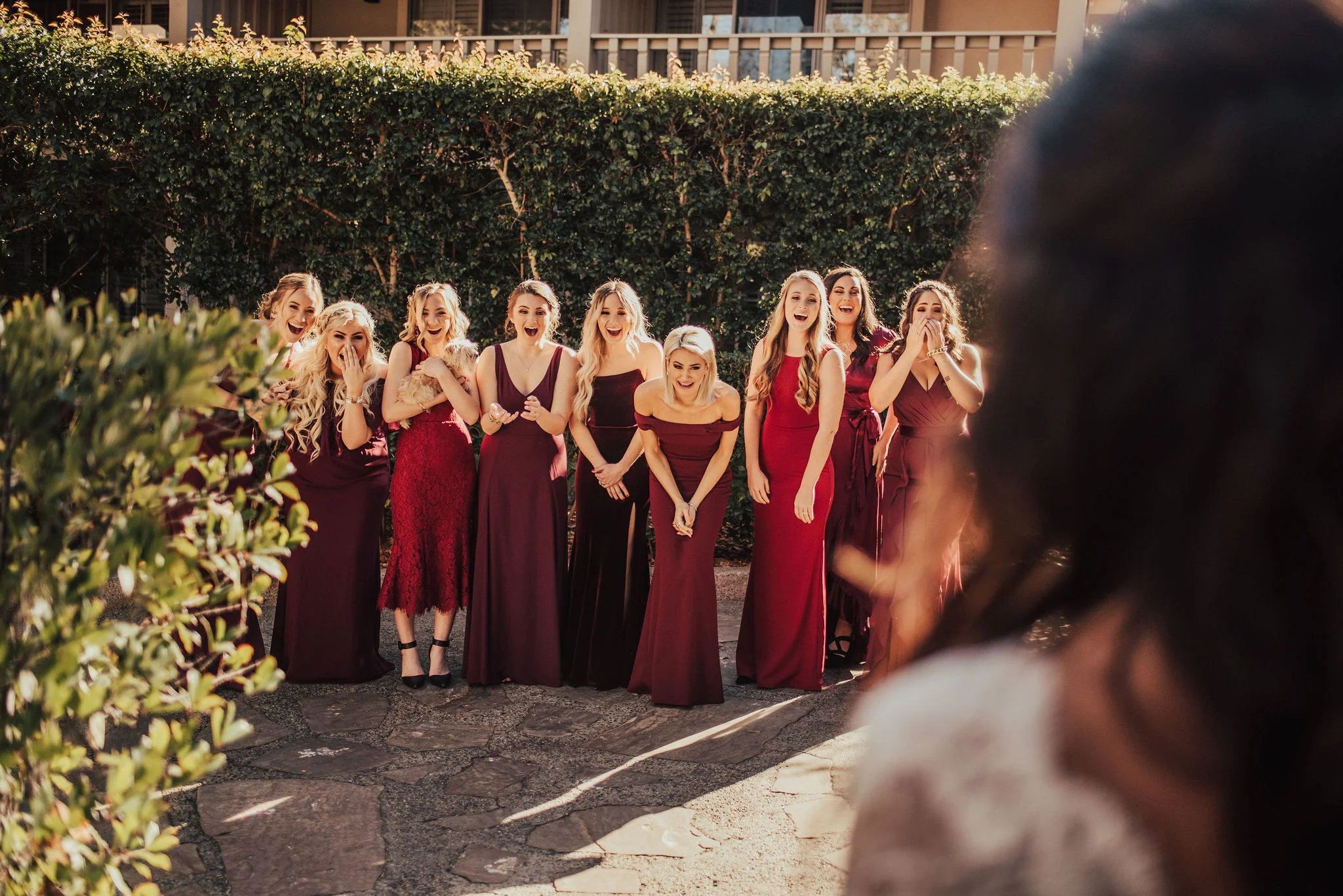 Gorgeous Bridal Party Seeing Glam Bride  Photographed by Big Sur Wedding Photographers Tessa Tadlock 