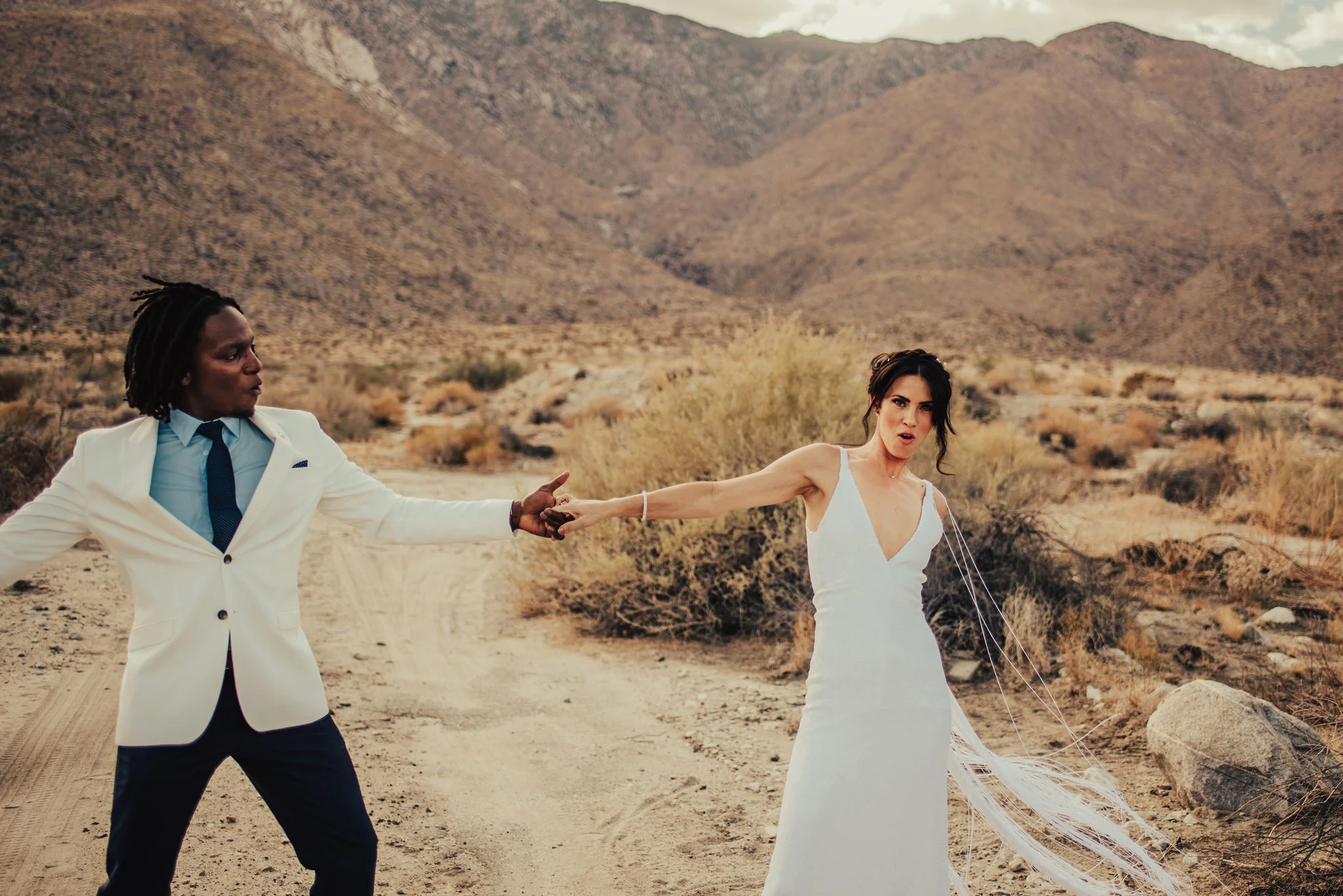 Fun Palm Springs Desert Bride &amp; Groom Portraits Photographed by Big Sur Wedding Photographers Tessa Tadlock 