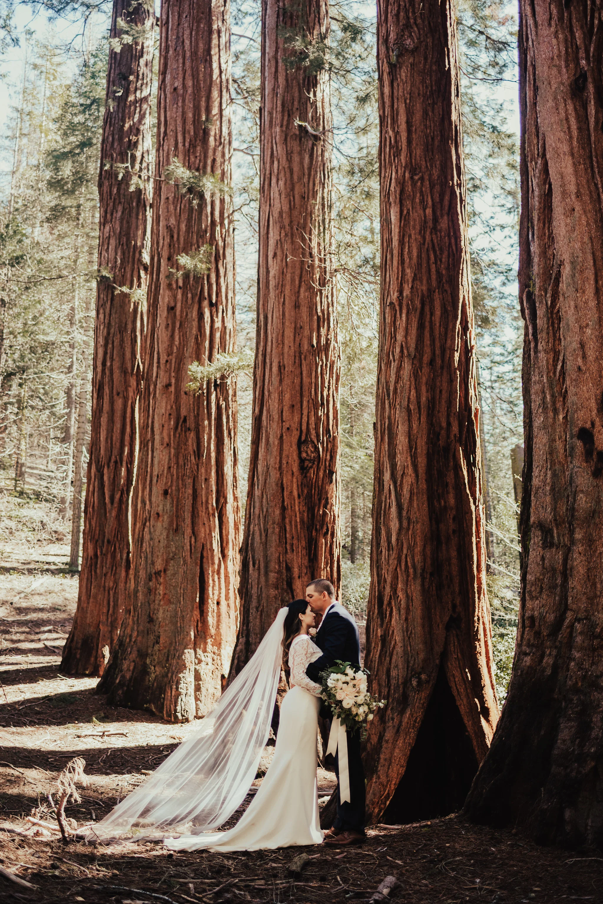 Romantic Yosemite Elopement Portrait in the Redwoods Photographed by Big Sur Wedding Photographers Tessa Tadlock