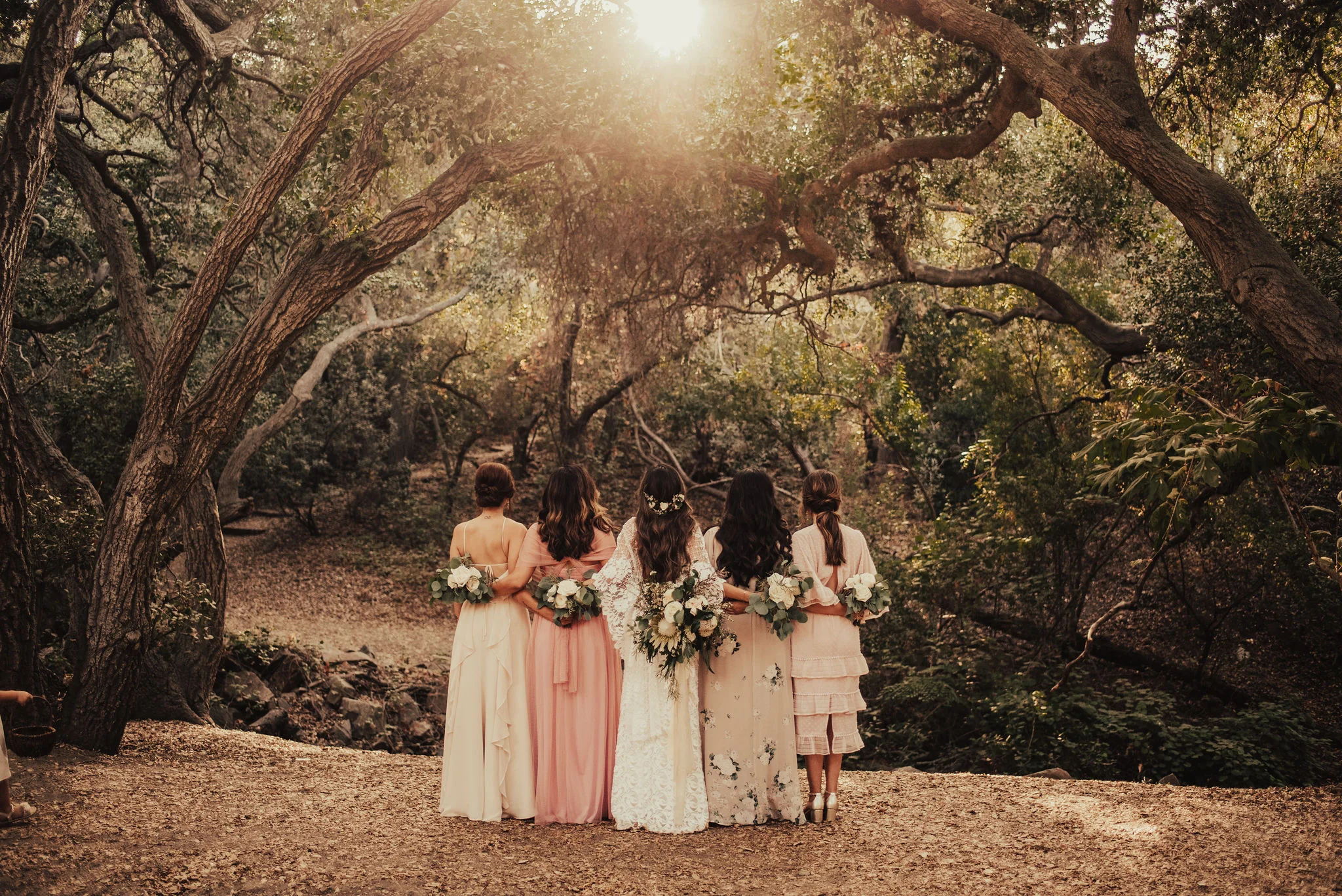 Boho Bridal Party Portraits in the Woods Photographed by Big Sur Wedding Photographers Tessa Tadlock 