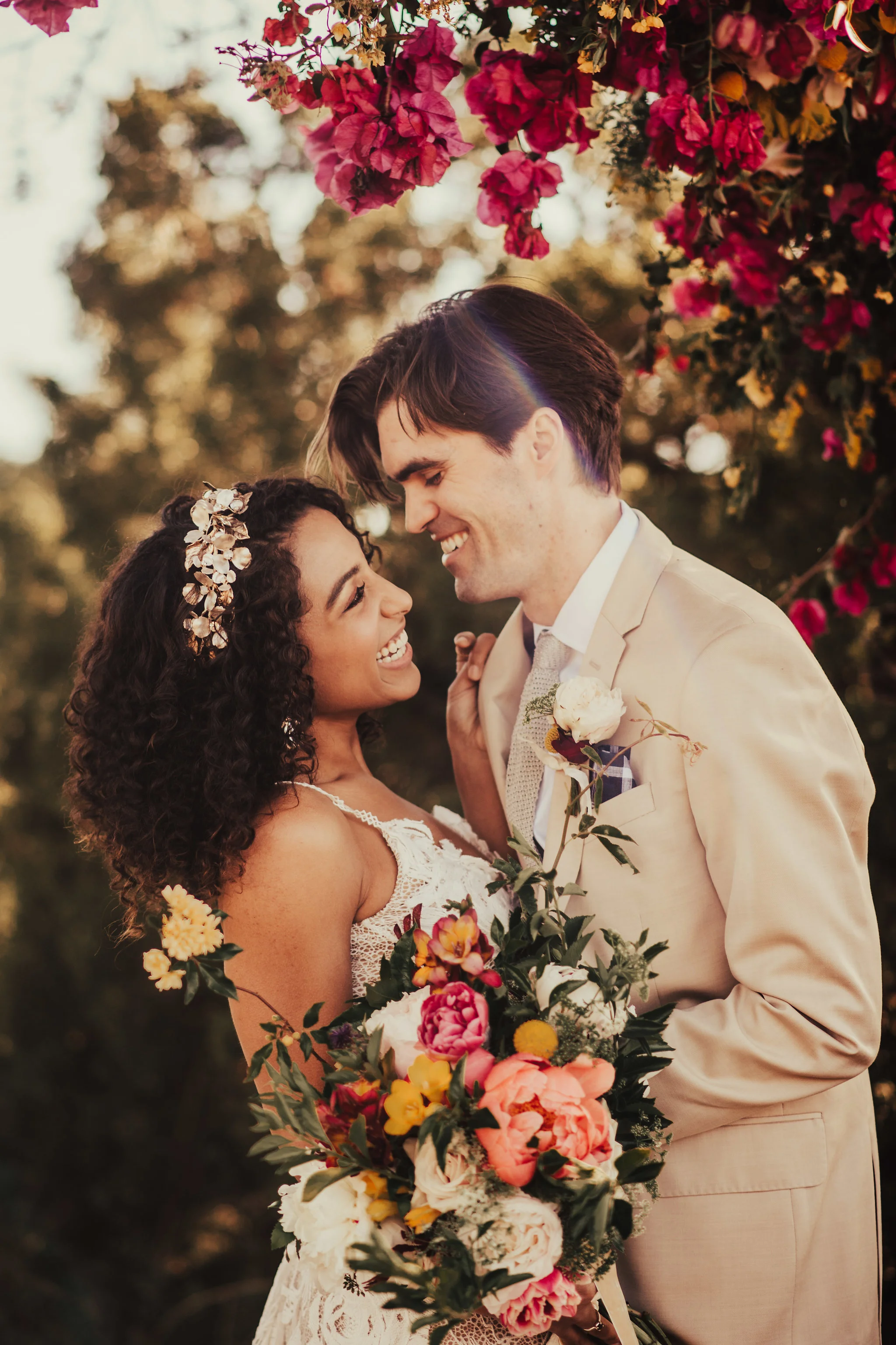 Bright Floral California Elopement with Bride &amp; Groom portrait photographed by Big Sur Wedding Photographers Tessa Tadlock 