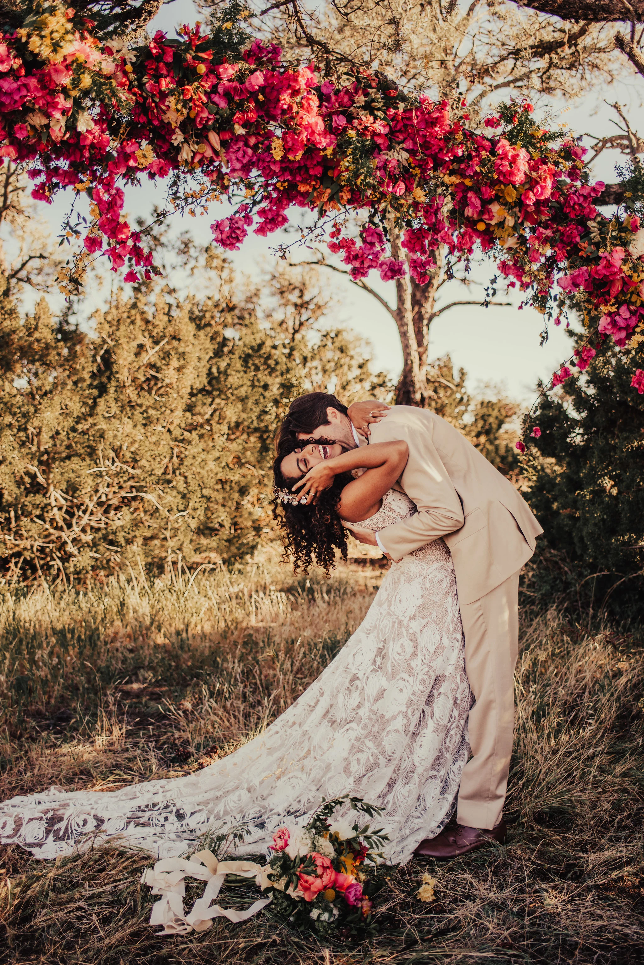 Sunny California Elopement with Bold Floral Arch Photographed by Big Sur Wedding Photographers Tessa Tadlock 