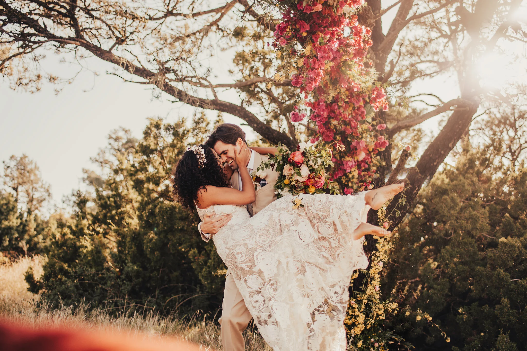 Boho elopement with bright florals photographed by Big Sur Wedding Photographers Tessa Tadlock 