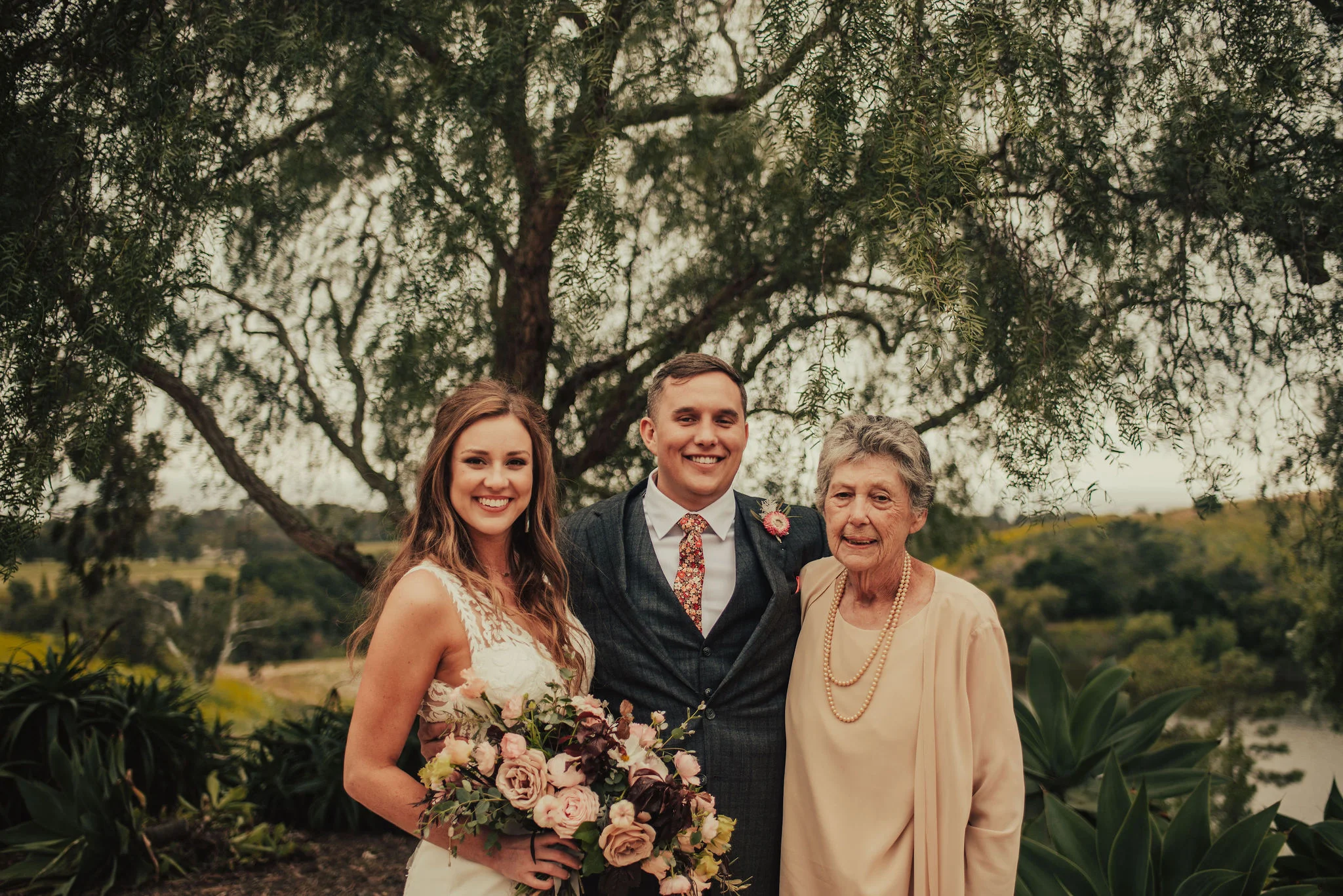 Gorgeous Portrait of Bride & Groom with Grandmother Photographed by Santa Barbara Wedding Photographers Tessa Tadlock