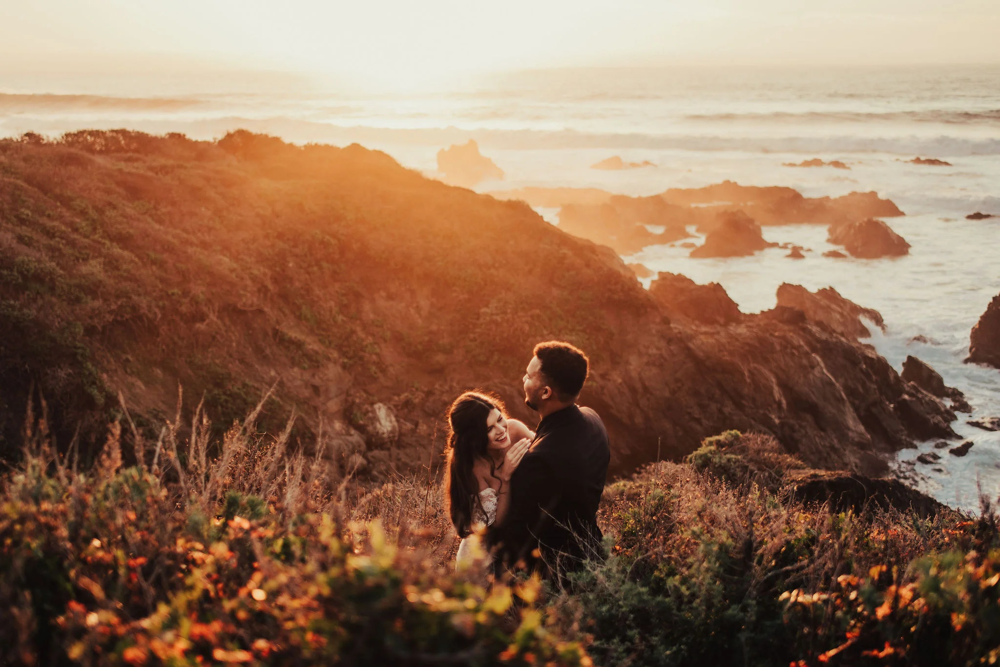 Golden Sunset over the Cliffs of Big Sur for Bride &amp; Groom Portraits Photographed by Big Sur Wedding Photographers Tessa Tadlock