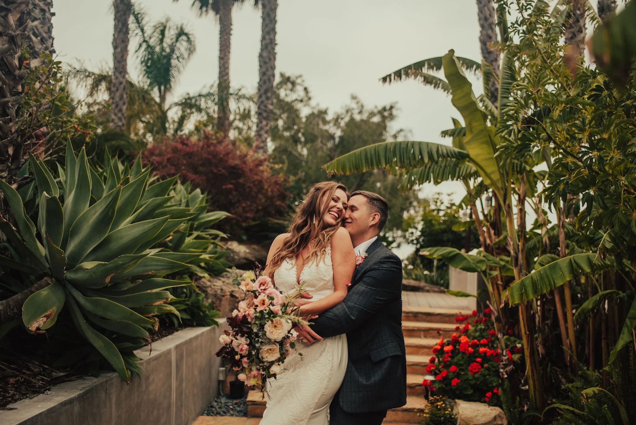 Santa Barbara Garden Wedding with Tropical Plants Photographed by Big Sur Wedding Photographers Tessa Tadlock