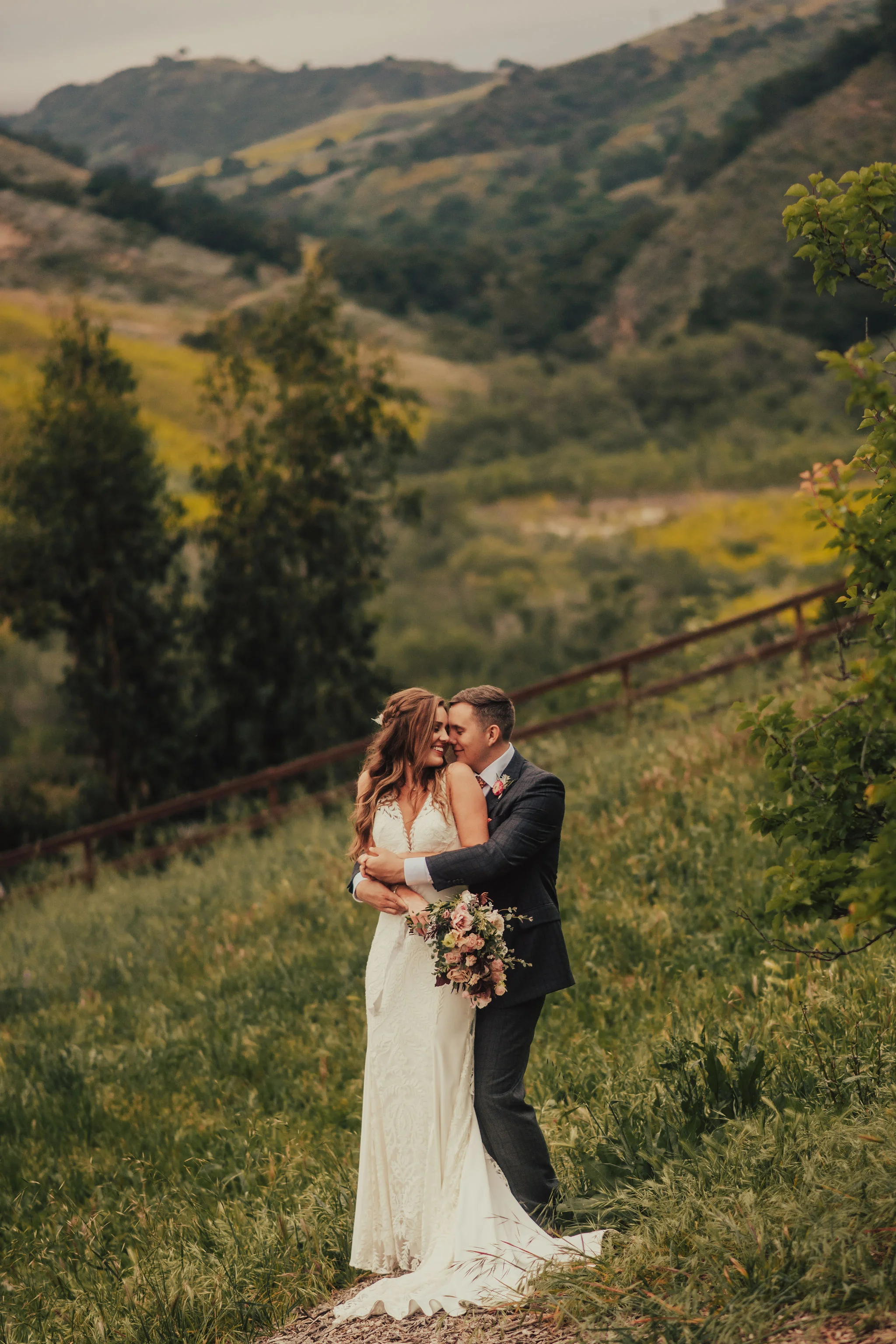 Sweet Hillside Portraits of Boho Bride &amp; Groom Photographed by Big Sur Wedding Photographers Tessa Tadlock