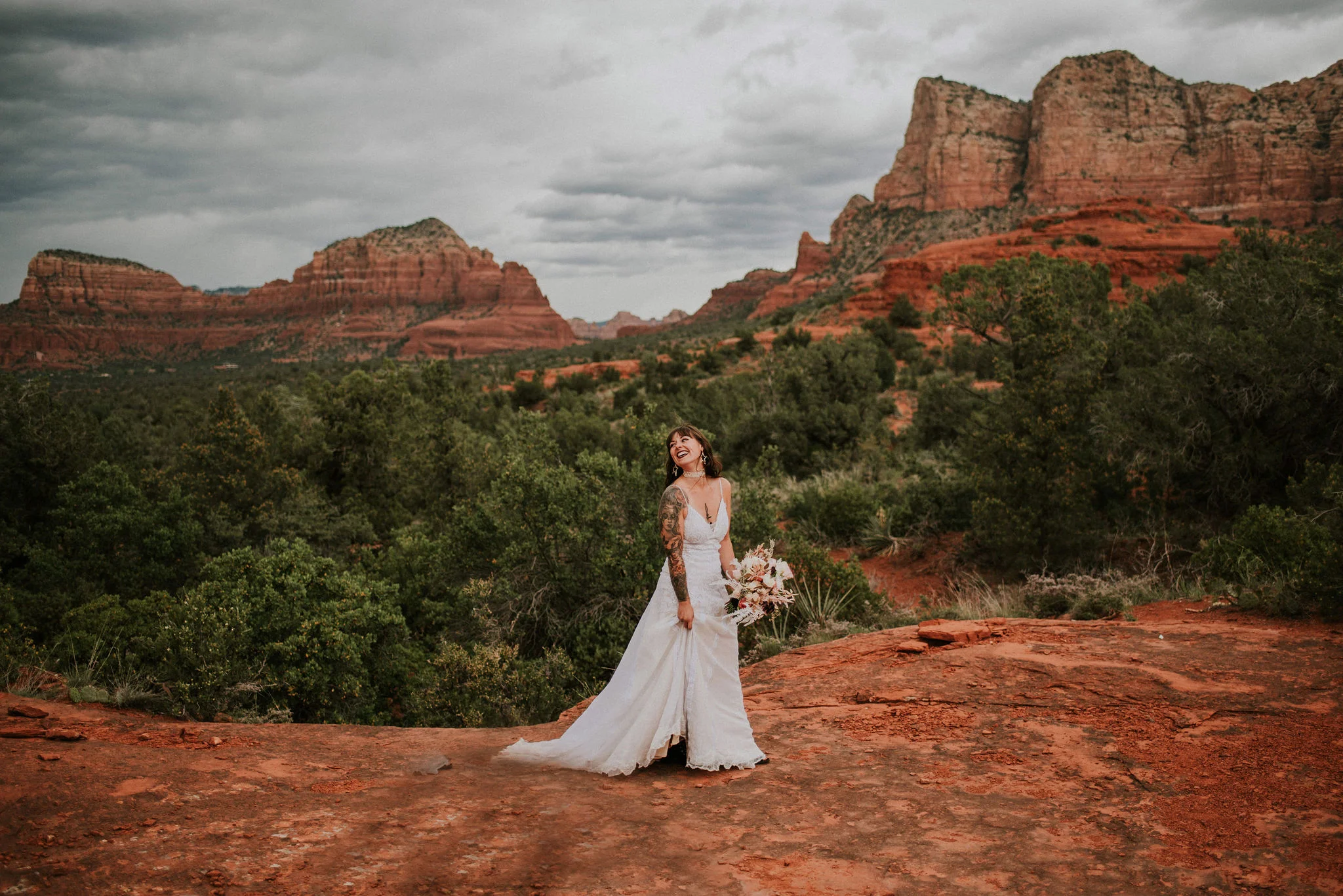 Edgy Bridal Portraits in Red Rocks of Sedona Desert Photographed by Big Sur Wedding Photographers Tessa Tadlock