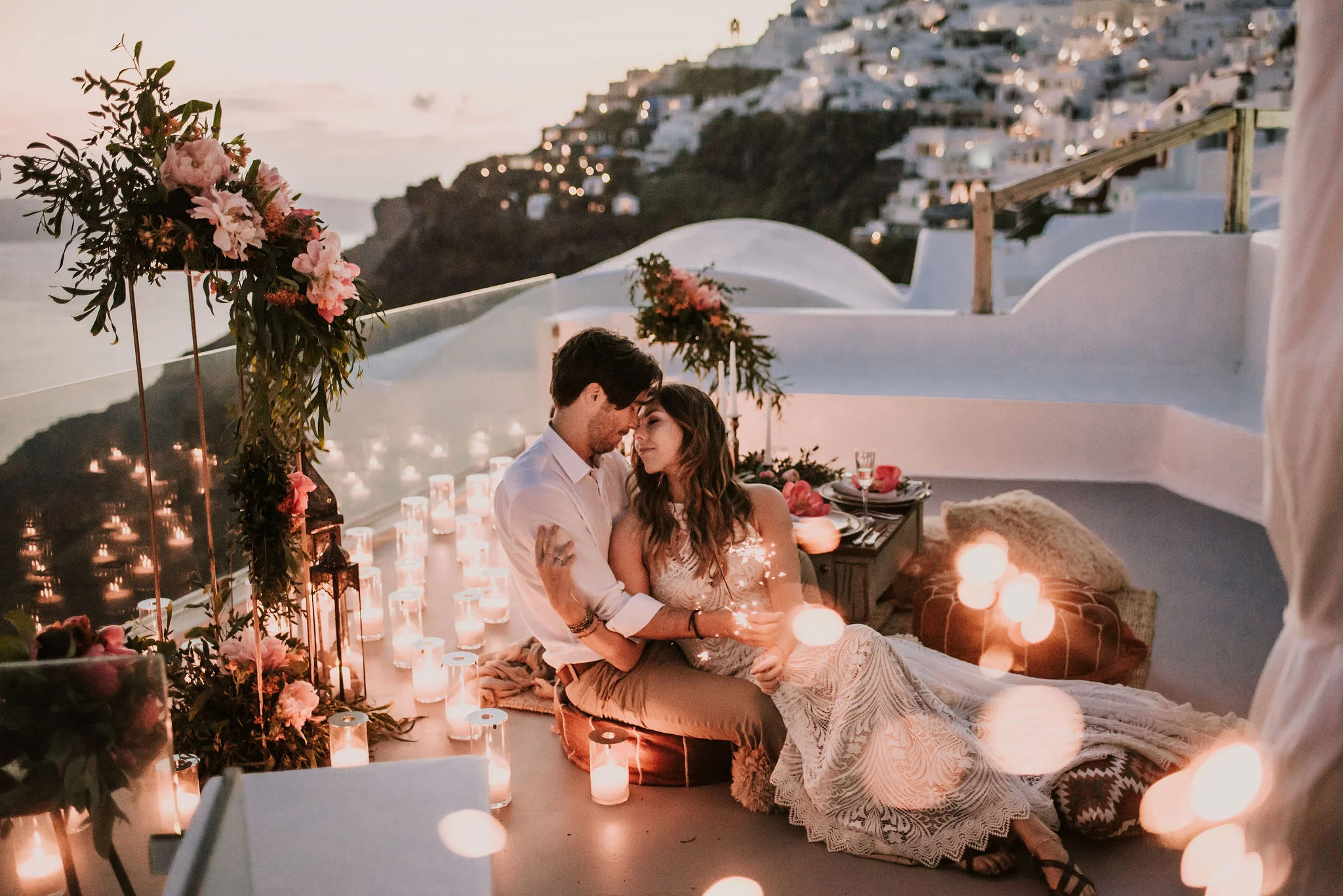 Cozy Elopement Dinner Setup in Greece photographed by Big Sur wedding photographers Tessa Tadlock
