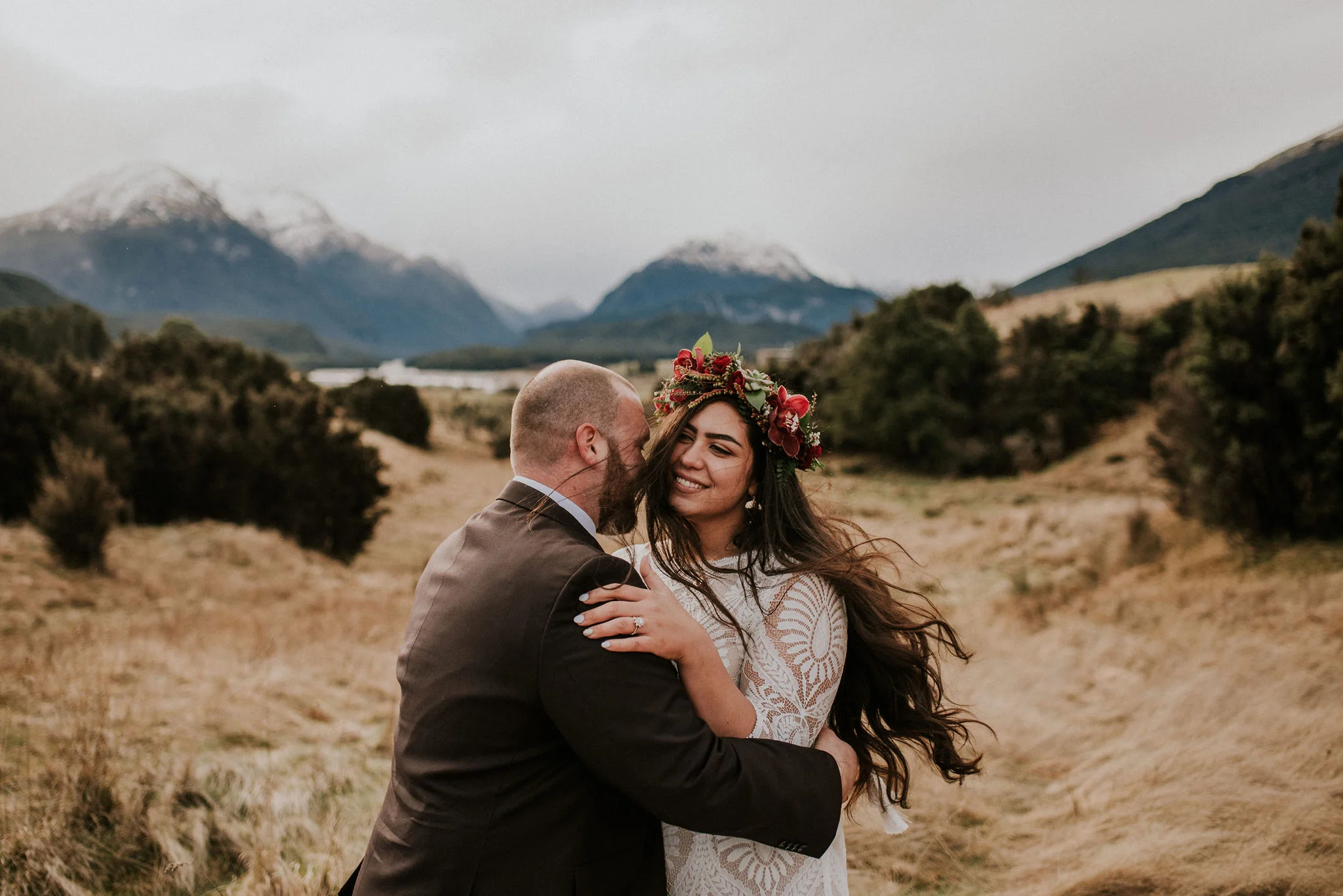 Breathtaking New Zealand Elopement Portraits of Couple photographed by Big Sur wedding photographers Tessa Tadlock