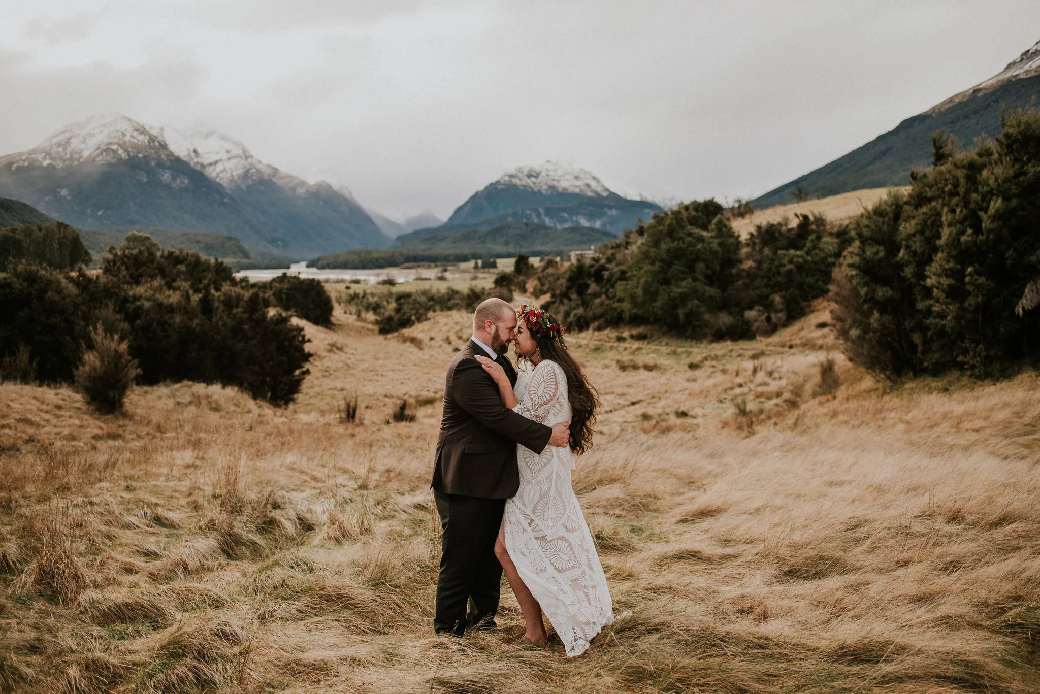 Mountain Field Elopement Portraits in New Zealand photographed by Big Sur wedding photographers Tessa Tadlock