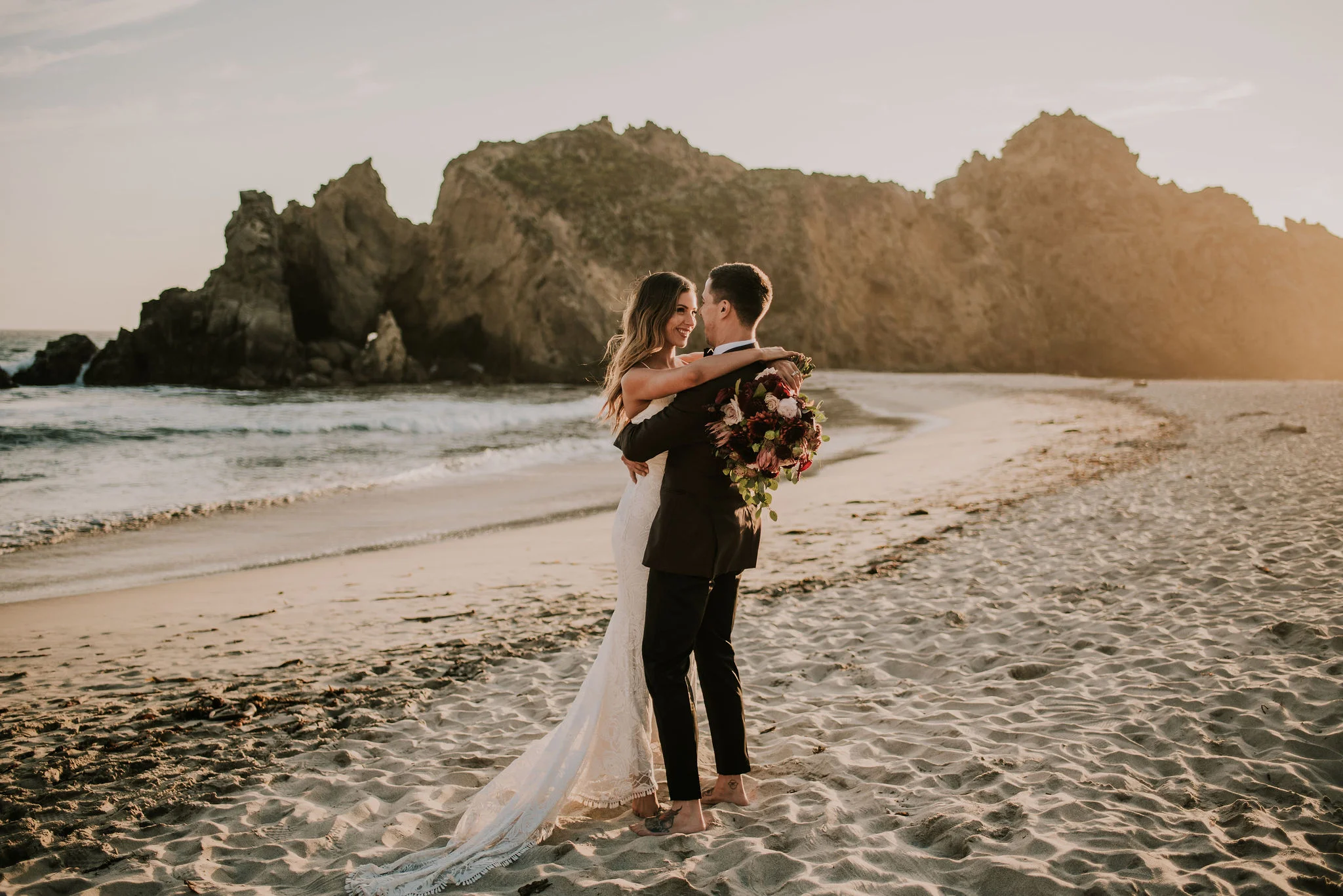 Bride &amp; Groom Portraits by Big Sur Cliffs photographed by Big Sur wedding photographers Tessa Tadlock