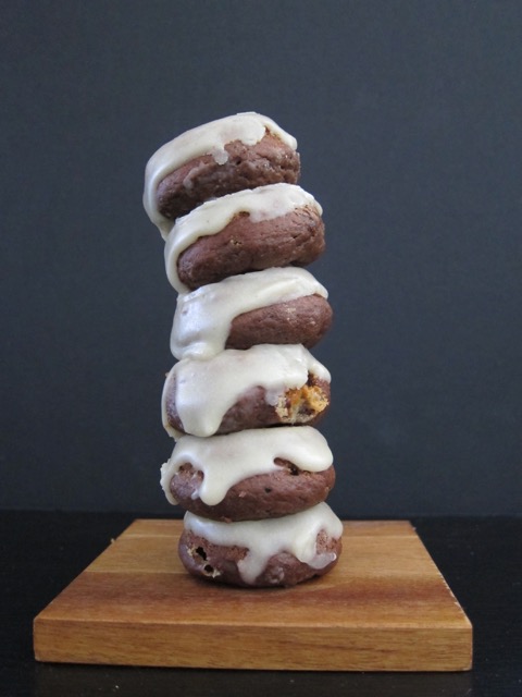 Chocolate Cardamom Halva Donuts with Tahini Glaze