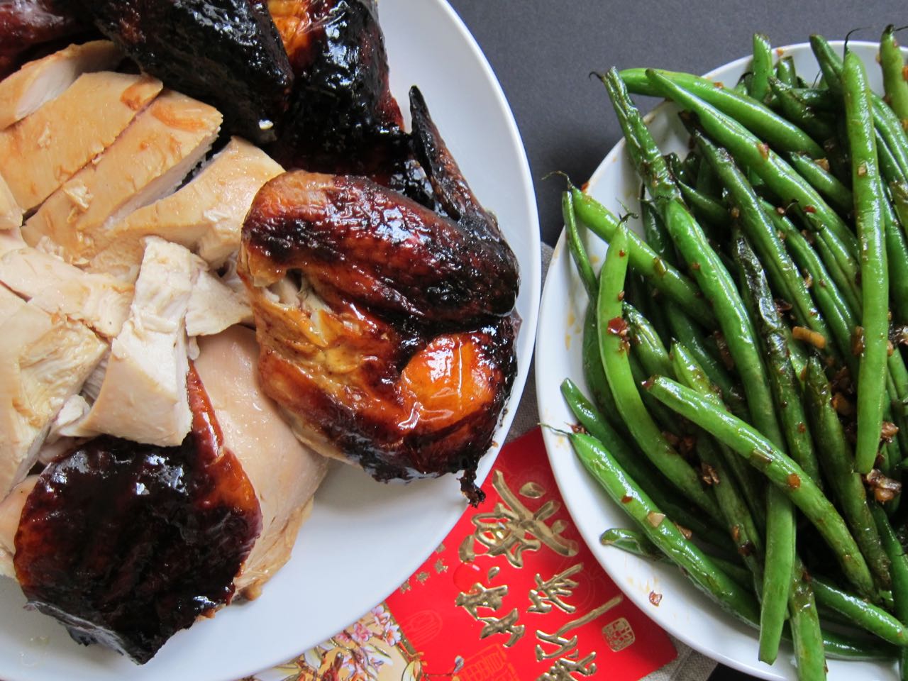 Lacquered Roast Chicken and Dry Fried Green Beans
