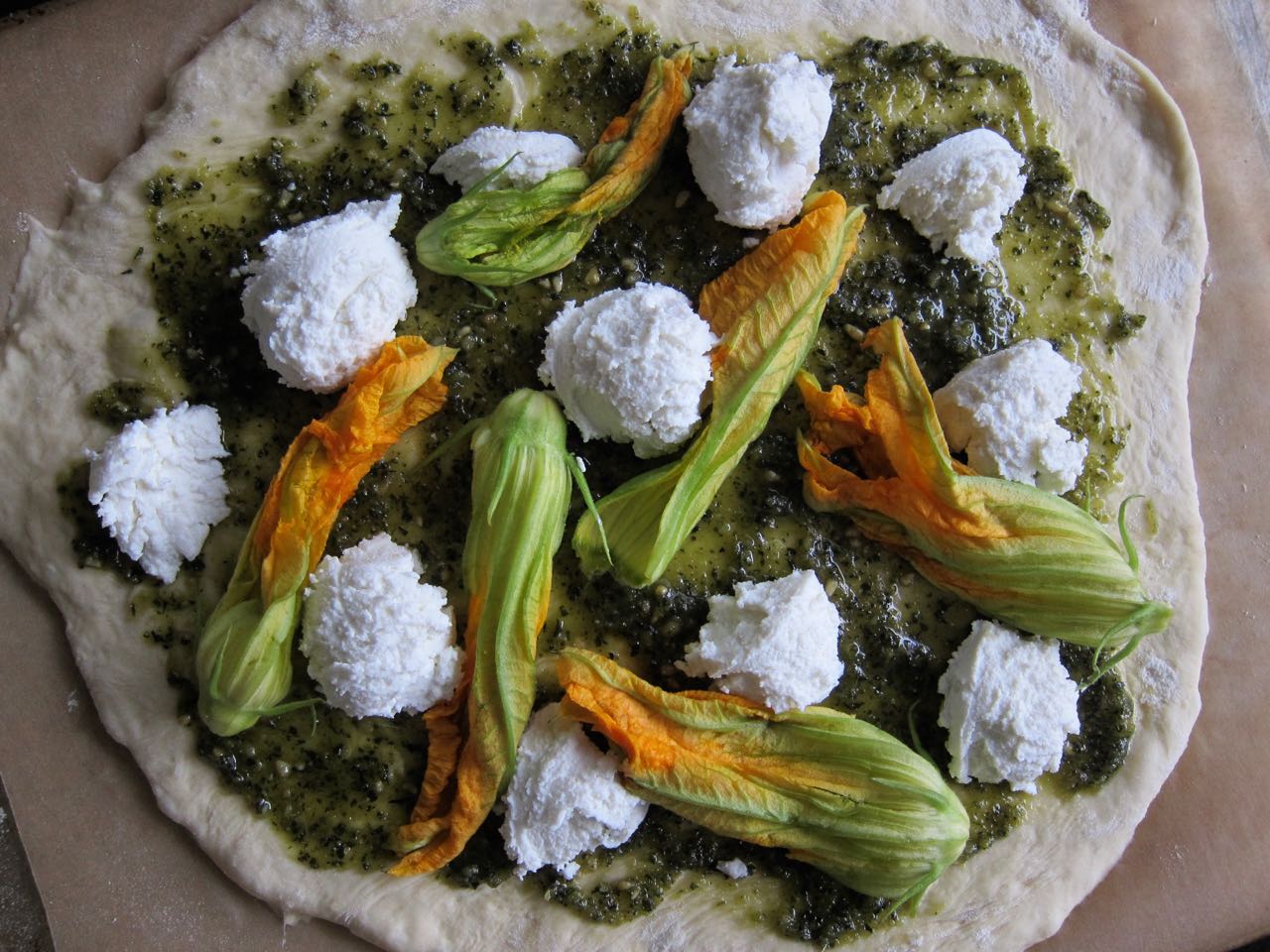 Pre-baked Ricotta Squash Blossom PIzza
