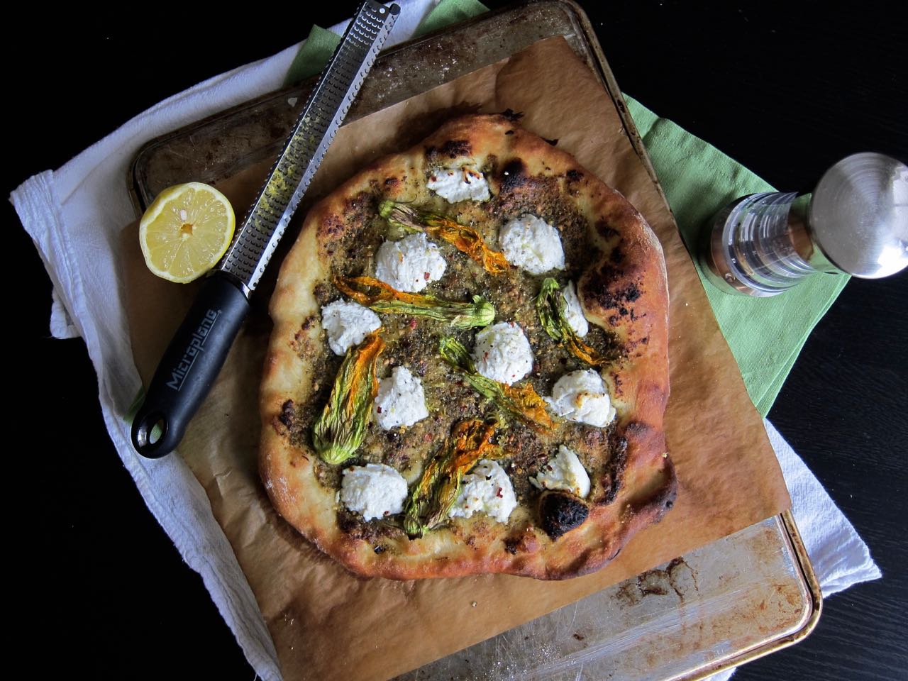 Just Baked Ricotta Squash Blossom Pizza