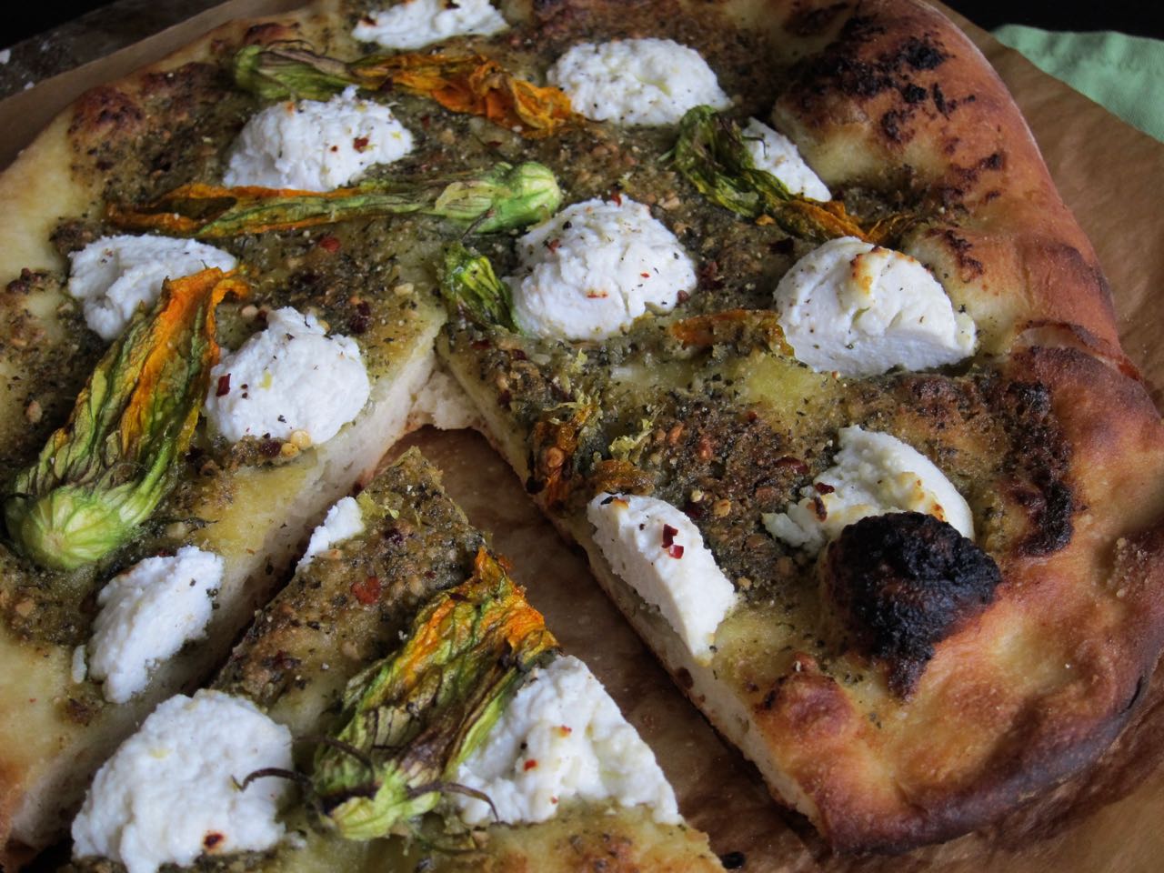Sliced Squash Blossom PIzza