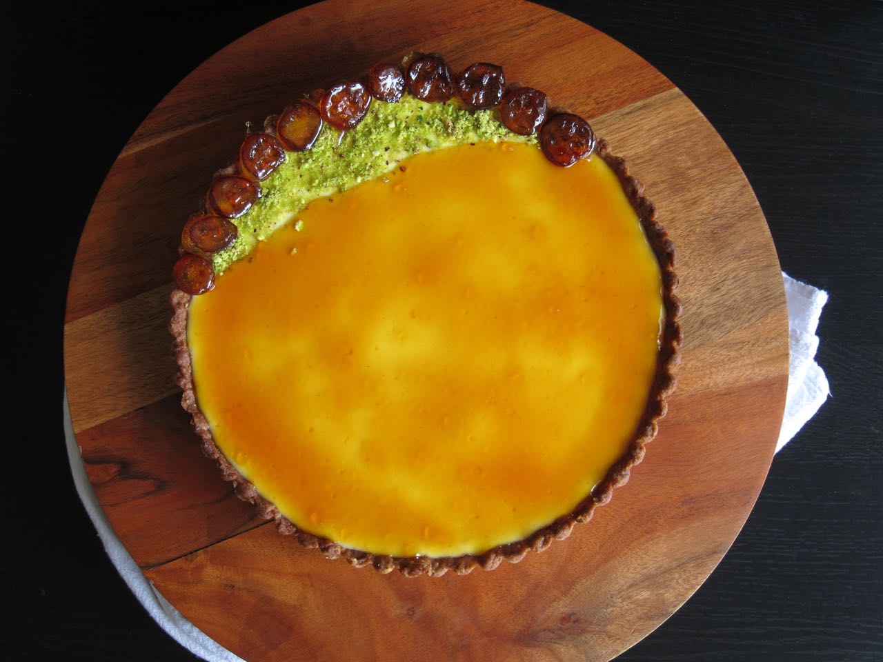 Pistachio Labneh tart with kumquat caramel