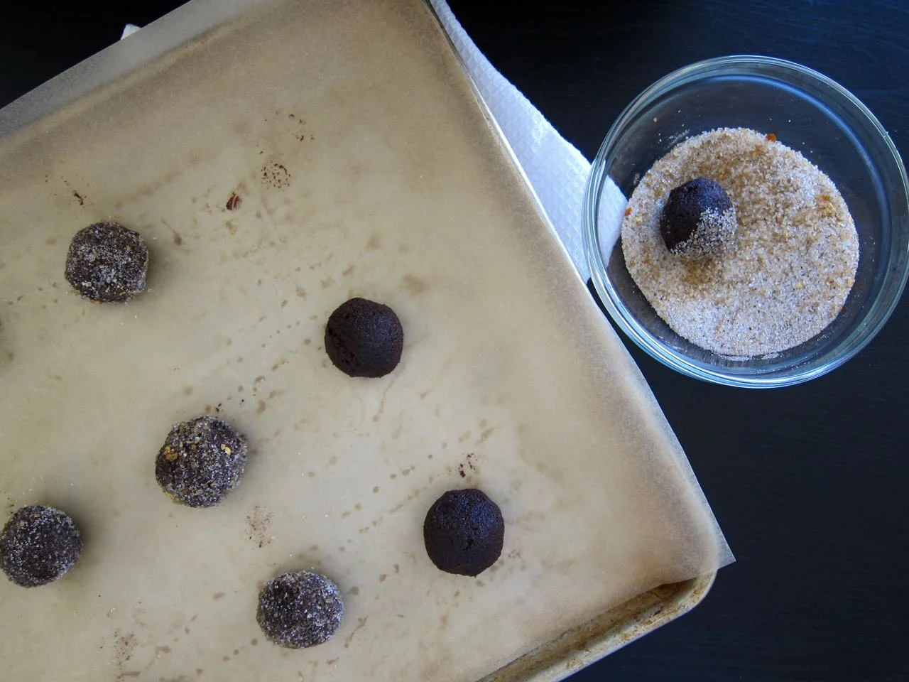 Rolling Chocolate Dough in Sugar