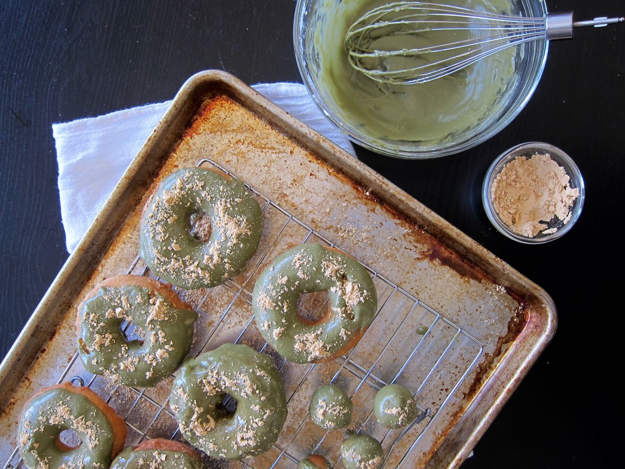 kinako powder and matcha glaze