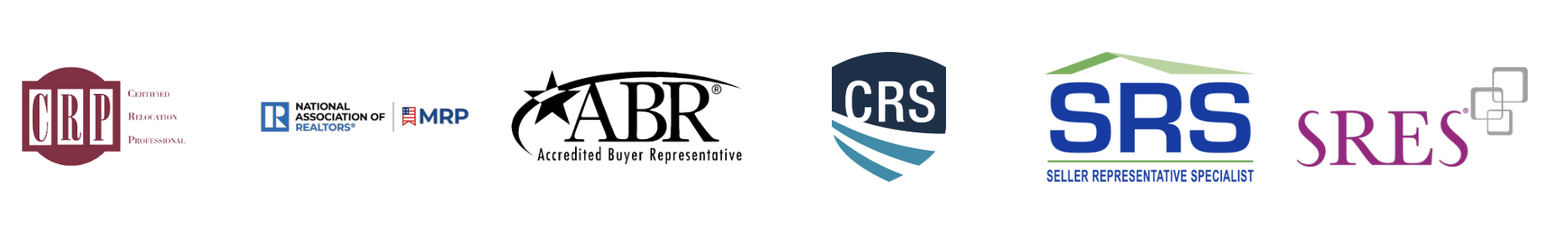 Real estate certifications held by Judy Winslow including MRP, ABR, CRS, SRS, and SRES designations.