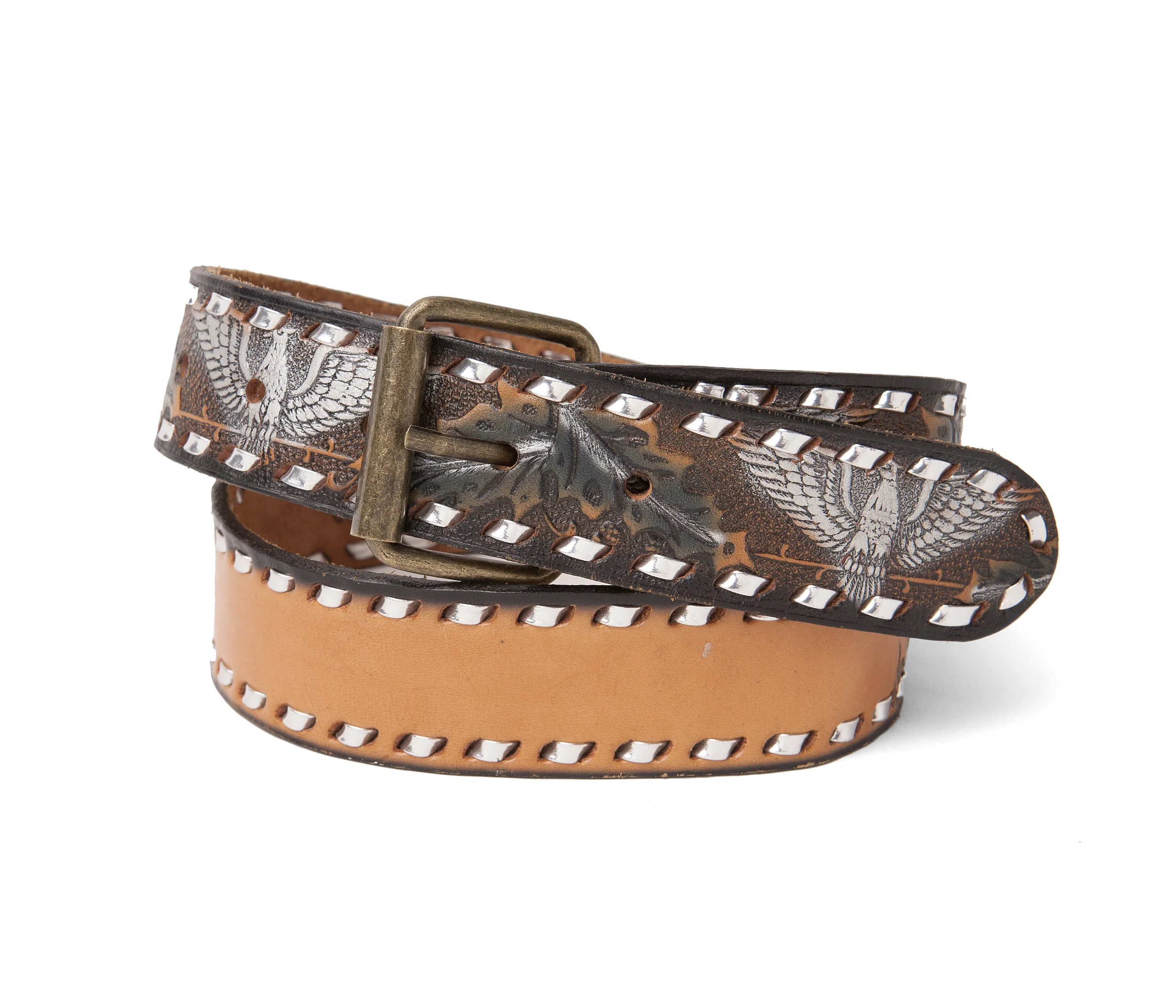 Western Tooled Leather Belt with  Vintage Eagle Buckle Western Eagle Engraved Genuien Full Grain Cowhide Leather  main image 3