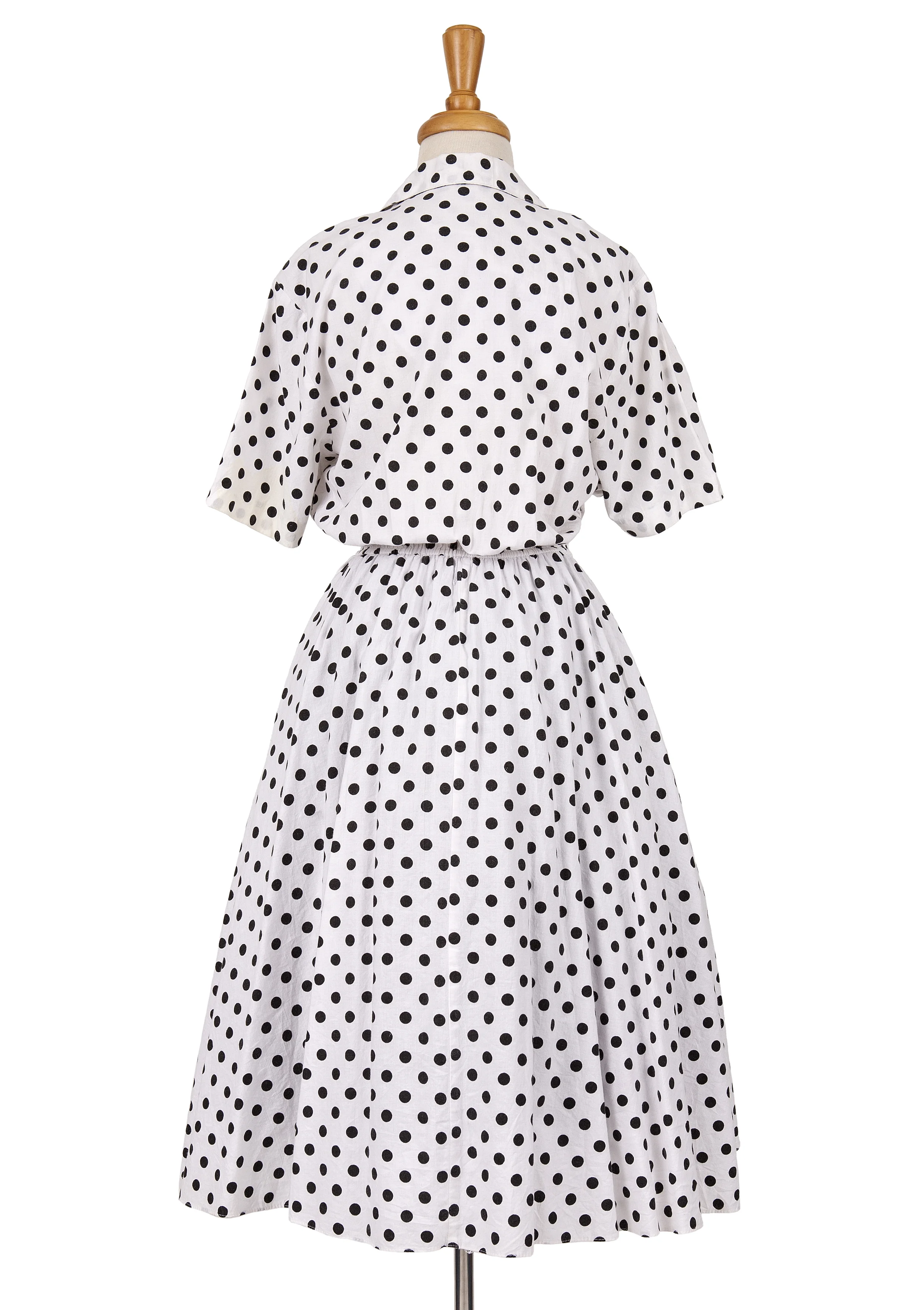 50s black and white polka dot dress 1950s Polka Dot Belted Patchwork Dress